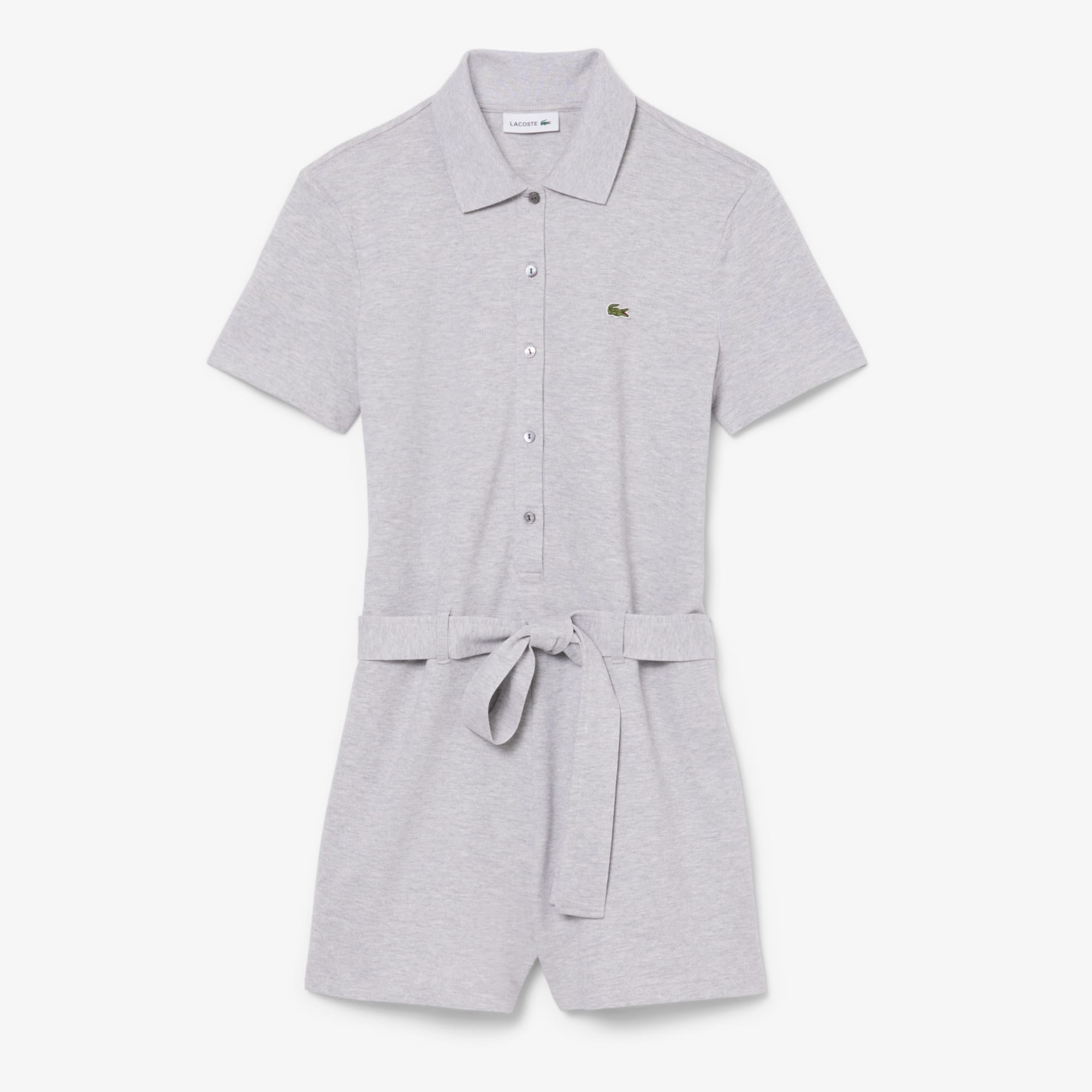 Stretch Piqué Polo Collar Romper - Grey Chine
