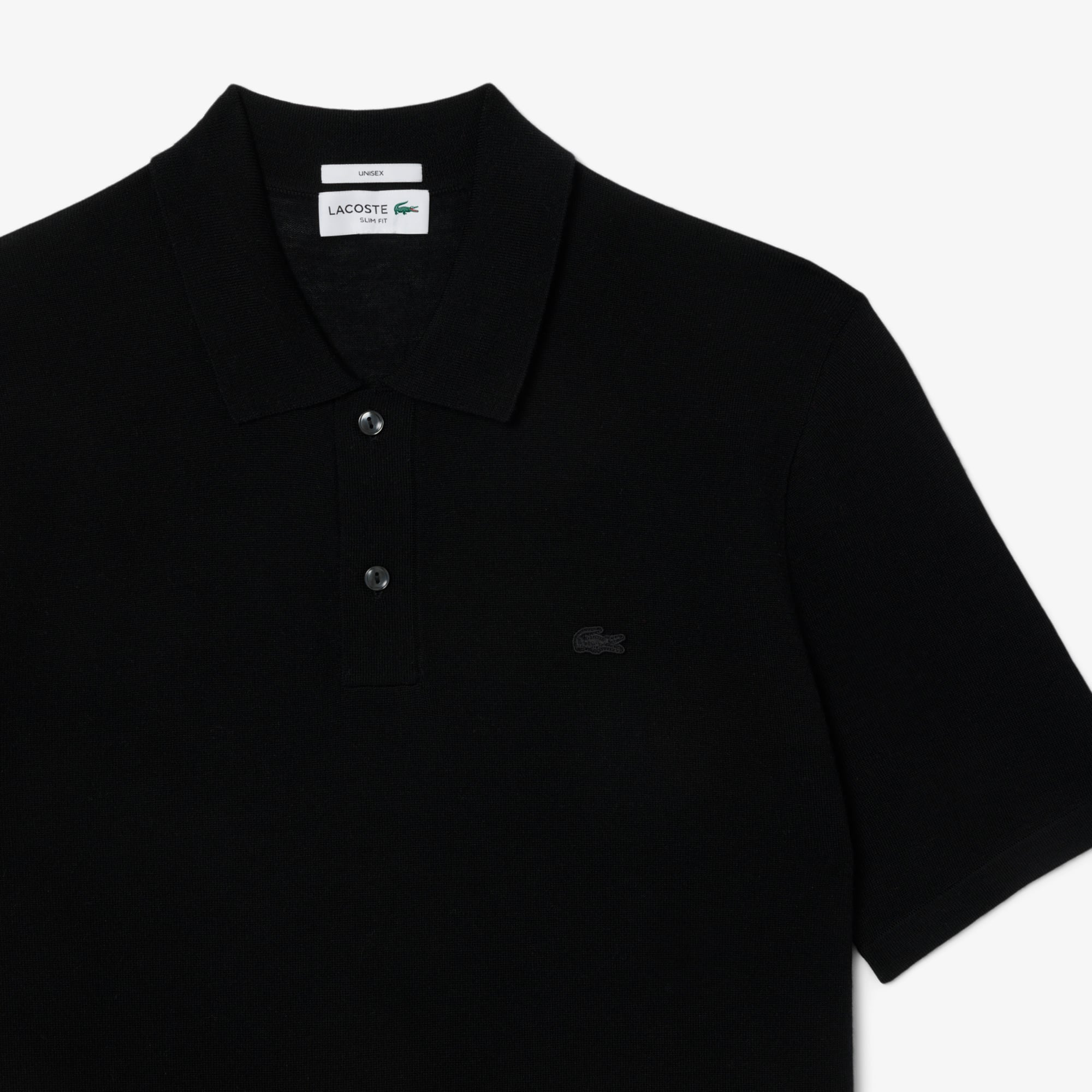 Unisex Short Sleeve Merino Wool Polo Sweater - Black