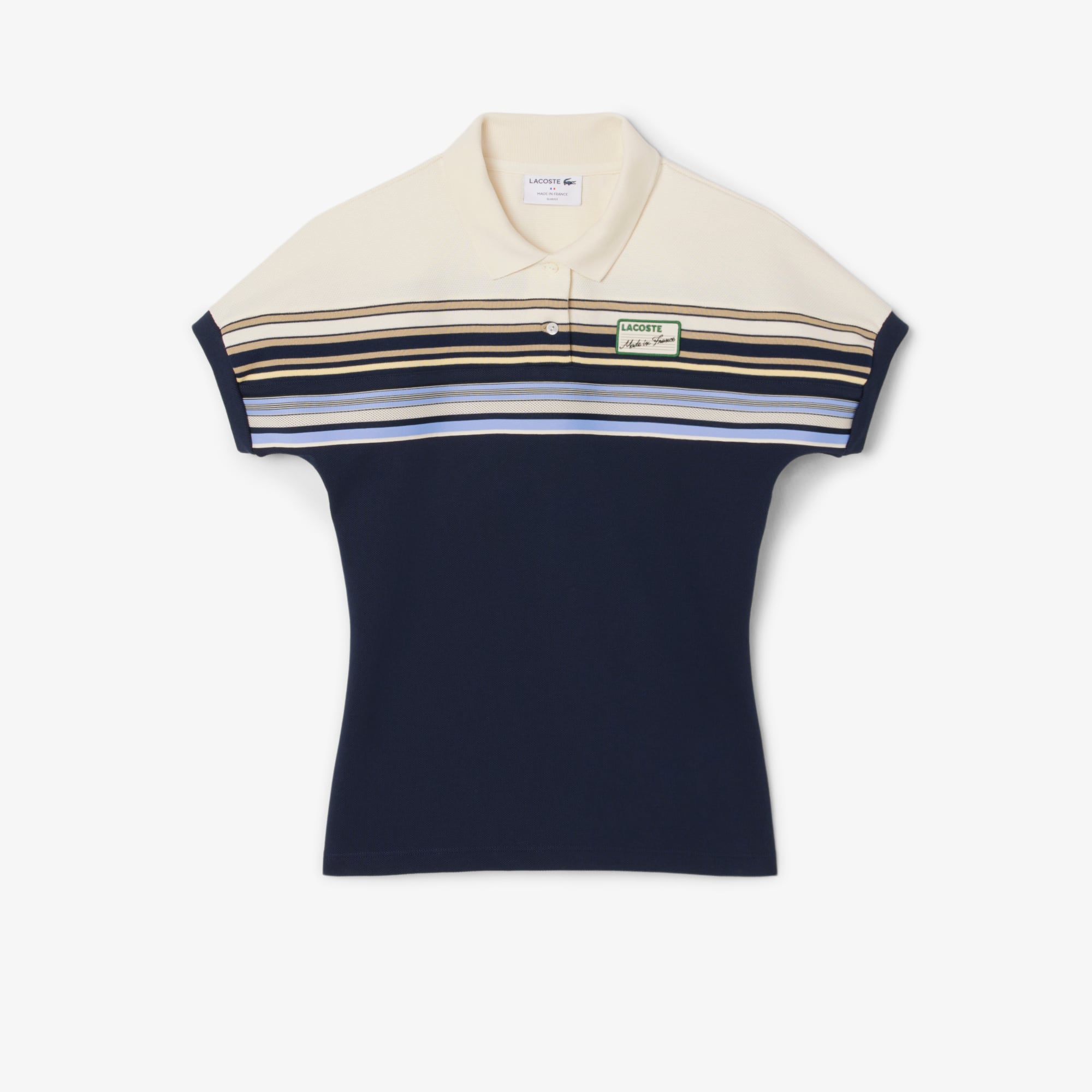 Women's Made In France Slim Fit Striped Polo - Navy Blue / White