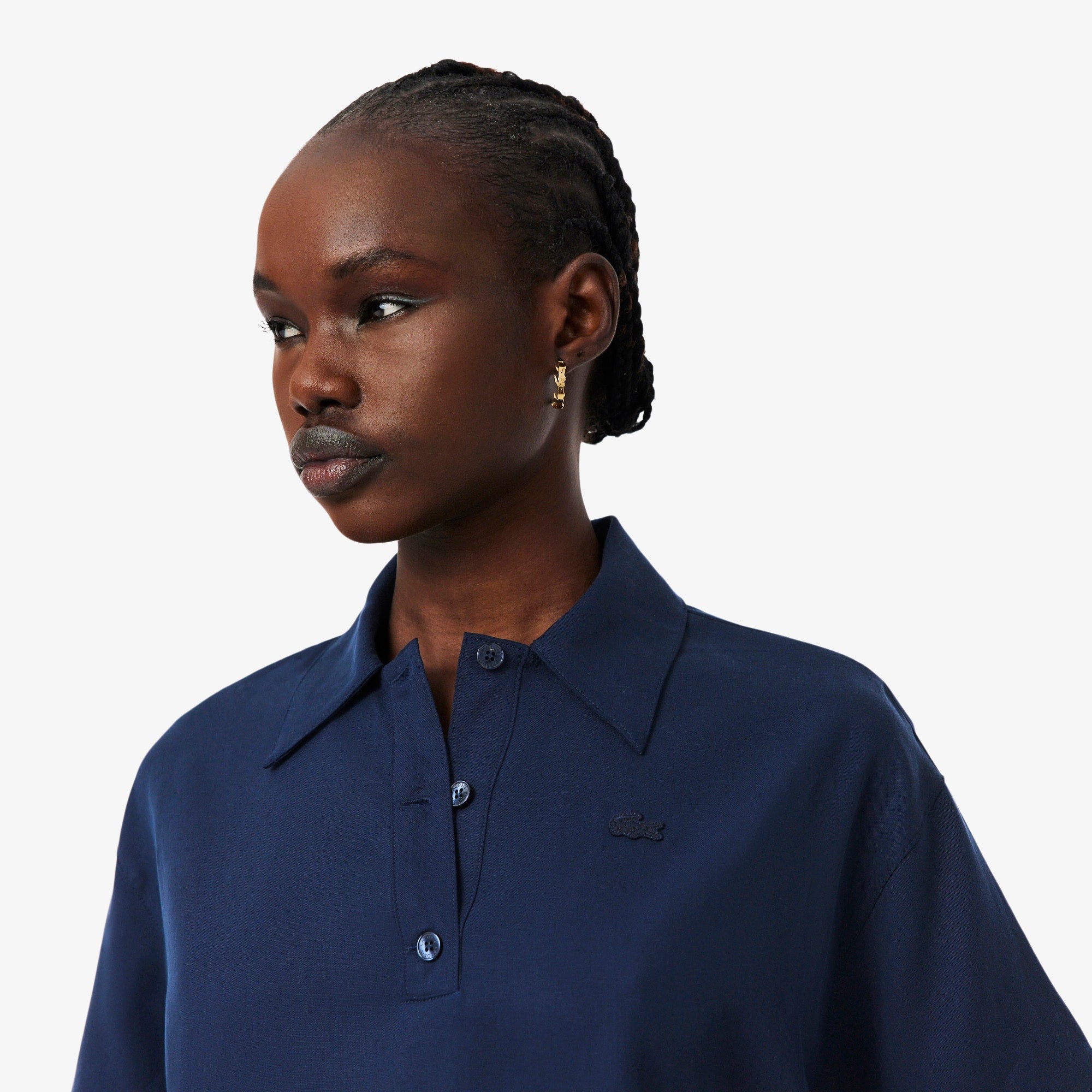 Oversized Fluid Twill Polo - Navy Blue