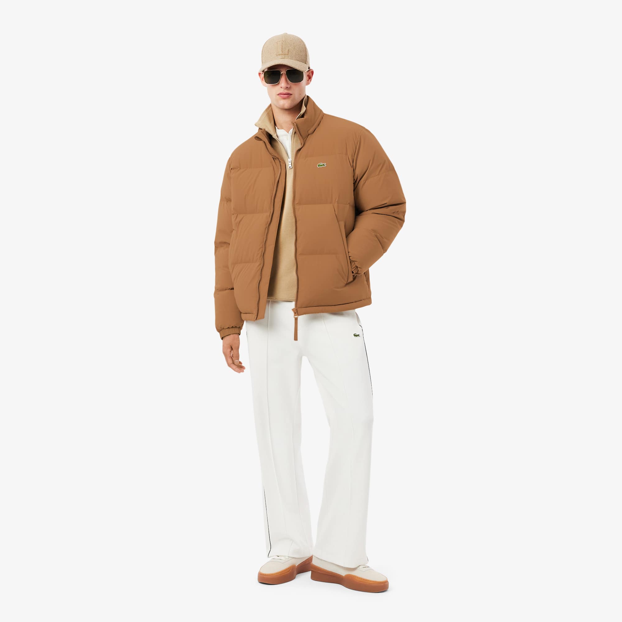 Men's Water-Repellent Hooded Down Jacket - Light Brown