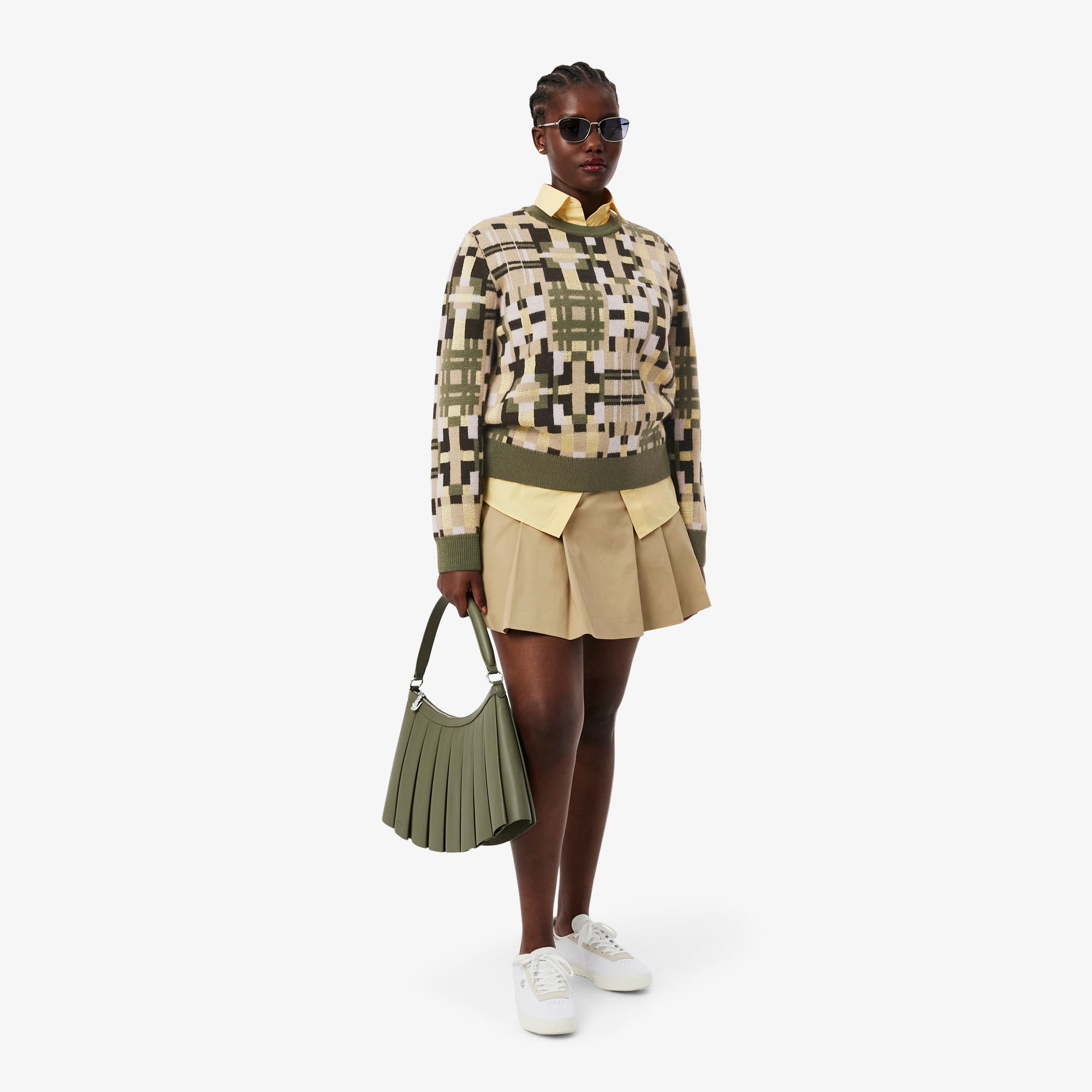 Women's Crew Neck Wool Graphic Sweater - Khaki Green / Beige / Light Pink / Brown / Yellow