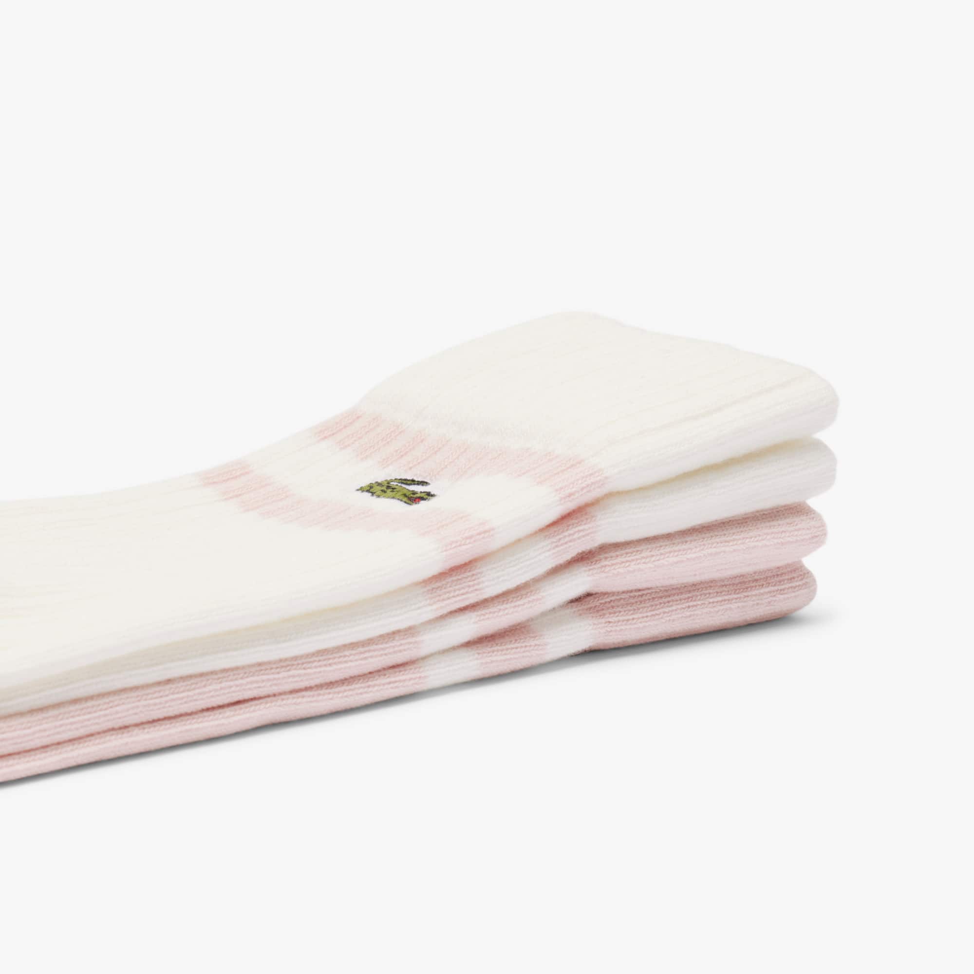 Unisex Ribbed Cotton Socks - Light Pink / White