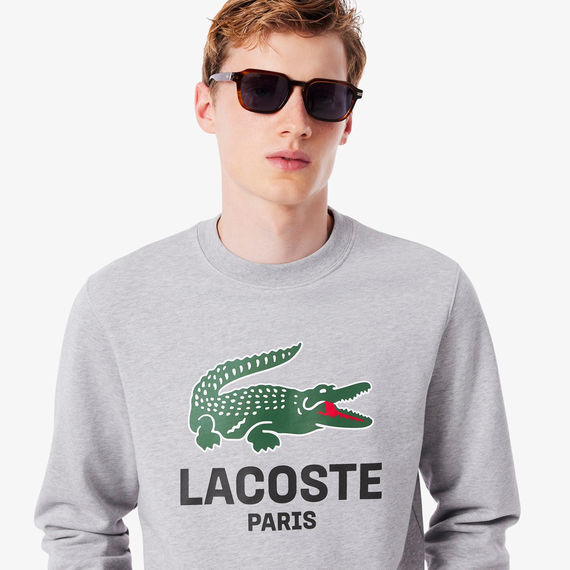 Men's Classic Fit Printed Crew Neck Sweatshirt - Grey Chine