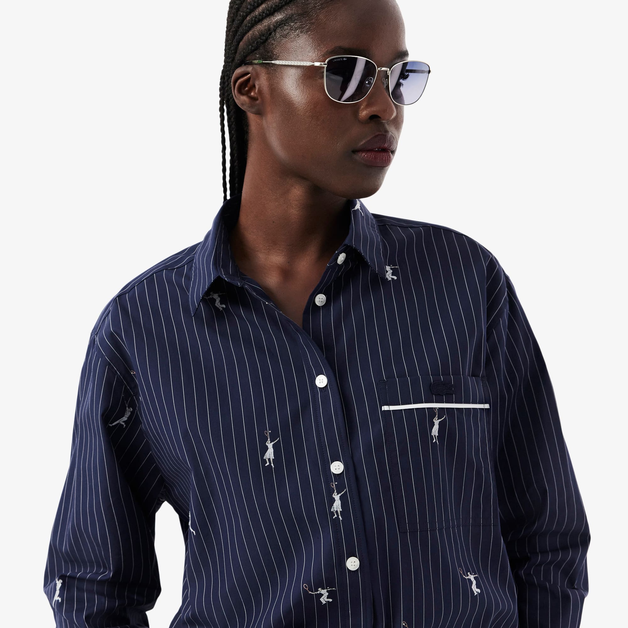 Oversized Shirt with Motifs - Navy Blue / White