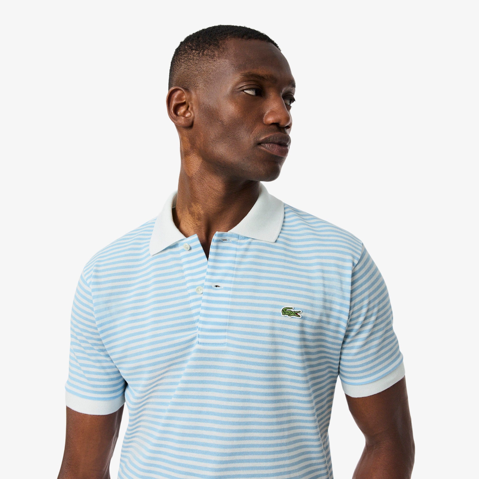 Men's Classic Fit Striped Petit Piqué Polo - White / Blue