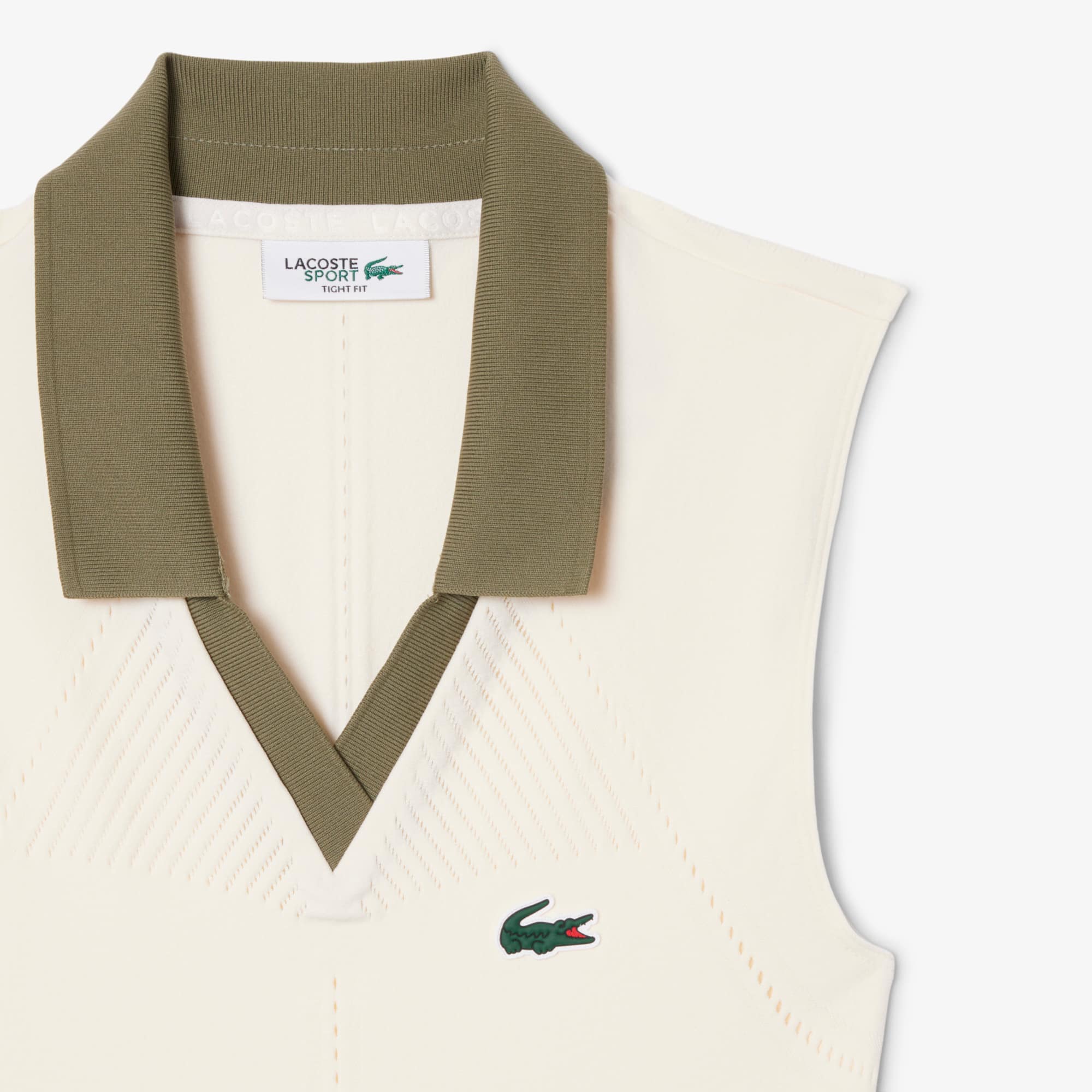 Women's Sleeveless Stretch Knit Tennis Polo - White / Khaki Green