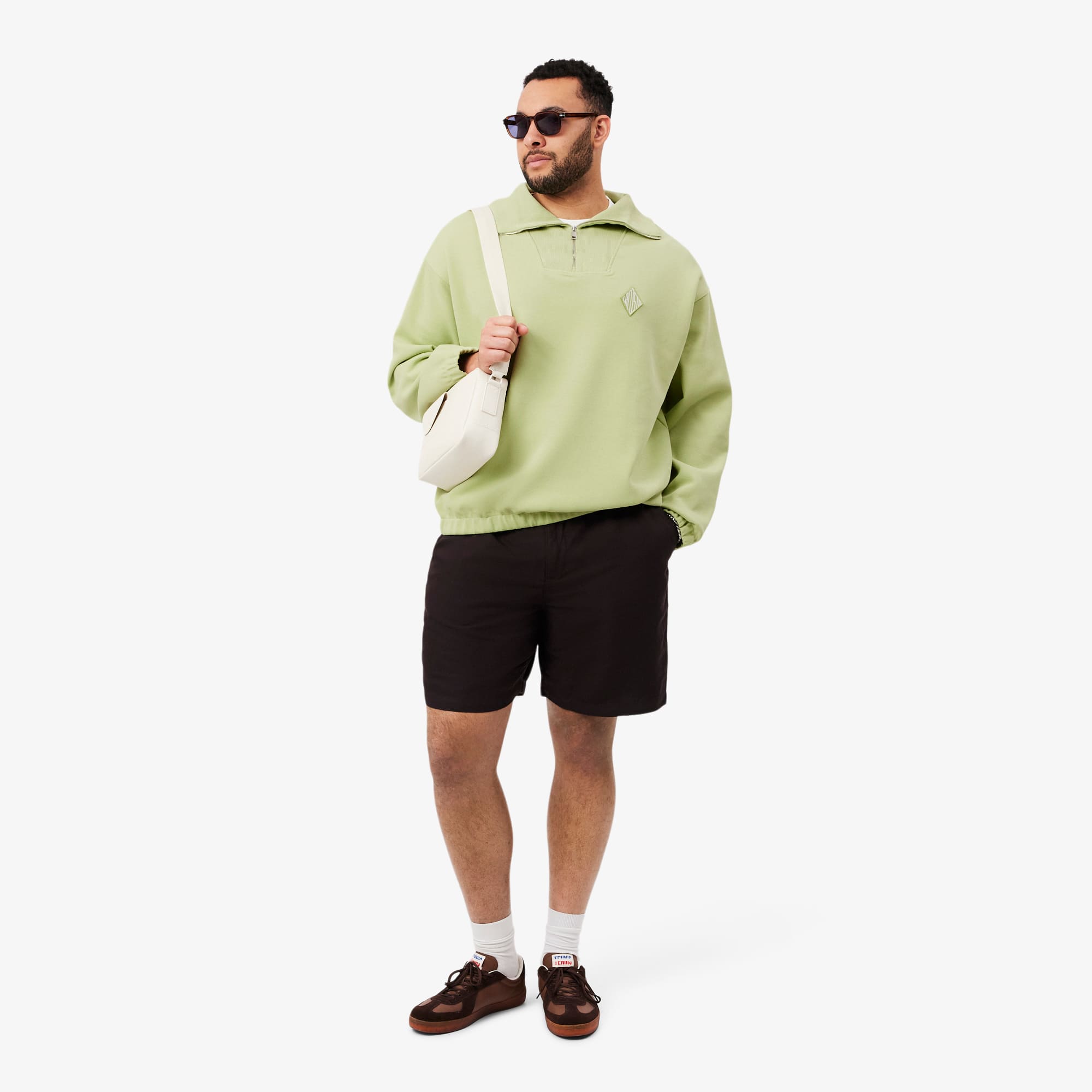 Loose Fit Zipped Neck Piqué Sweatshirt - Green