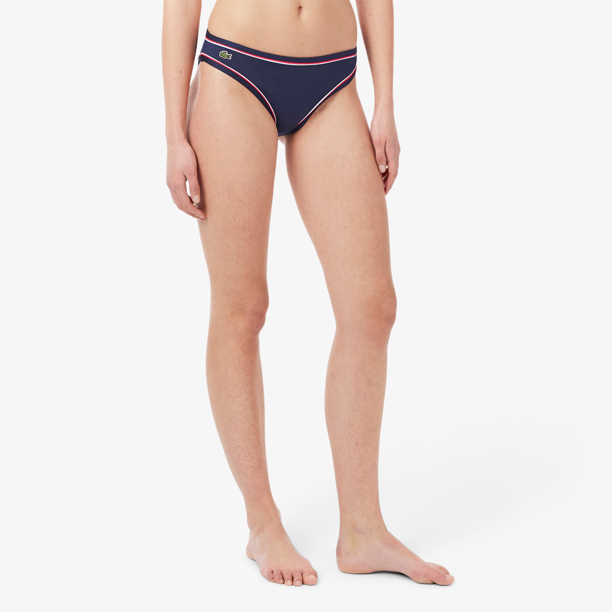 Women's Contrast Trim Swim Bottoms - Navy Blue / Light Blue / Red