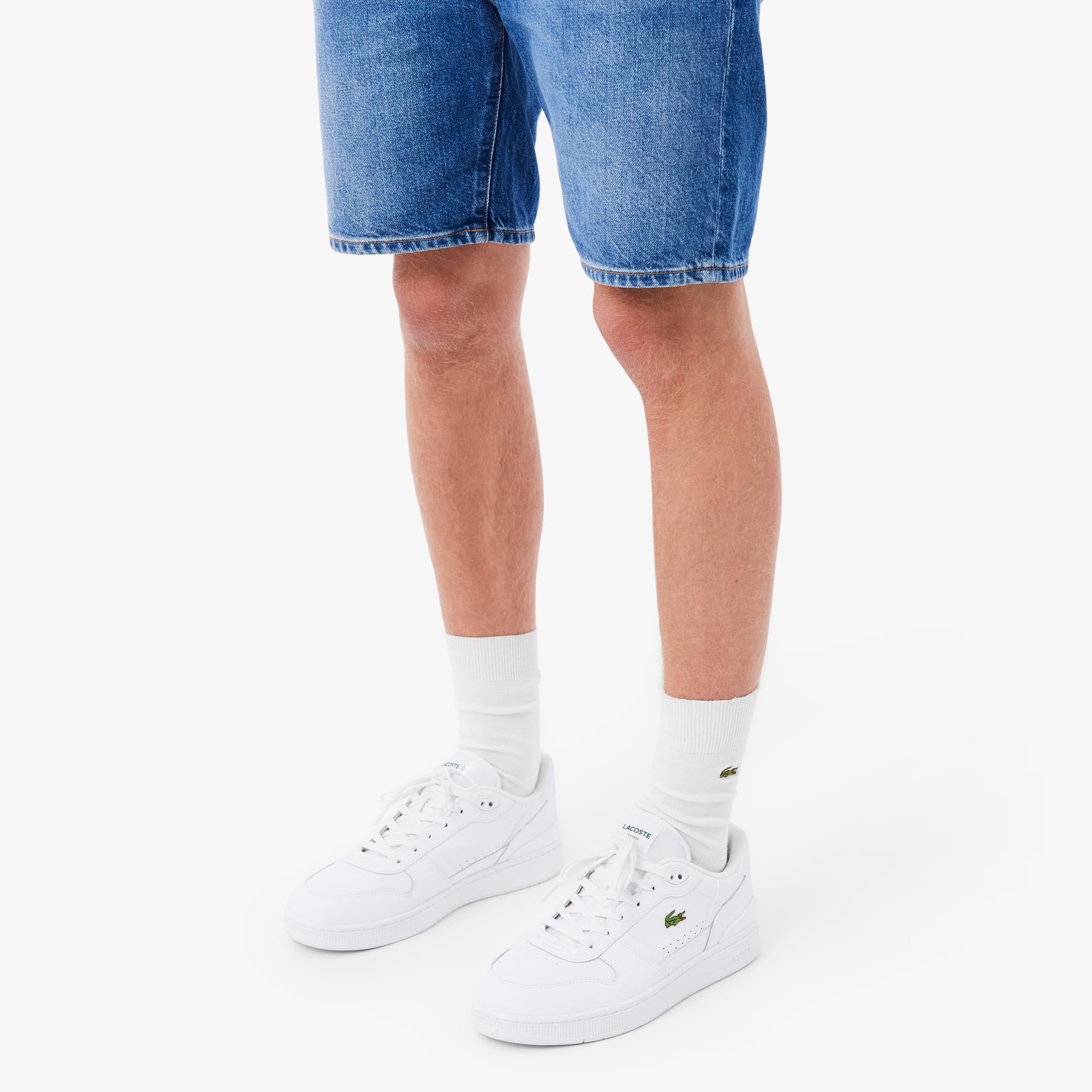 Men's T-Clip Set Leather Sneakers - WHITE/WHITE