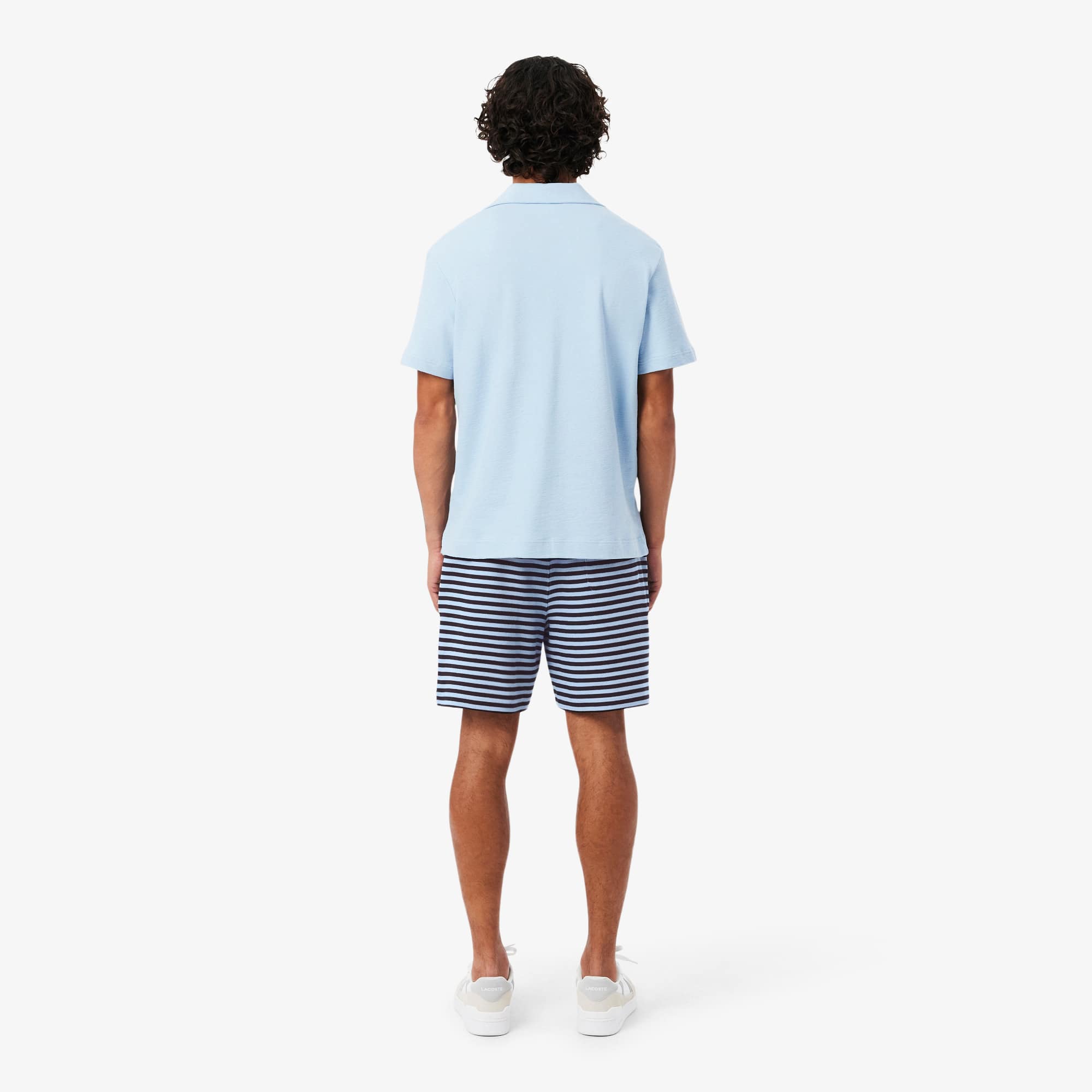 Regular Fit Striped Cotton Shorts - Bleu Clair / Marron