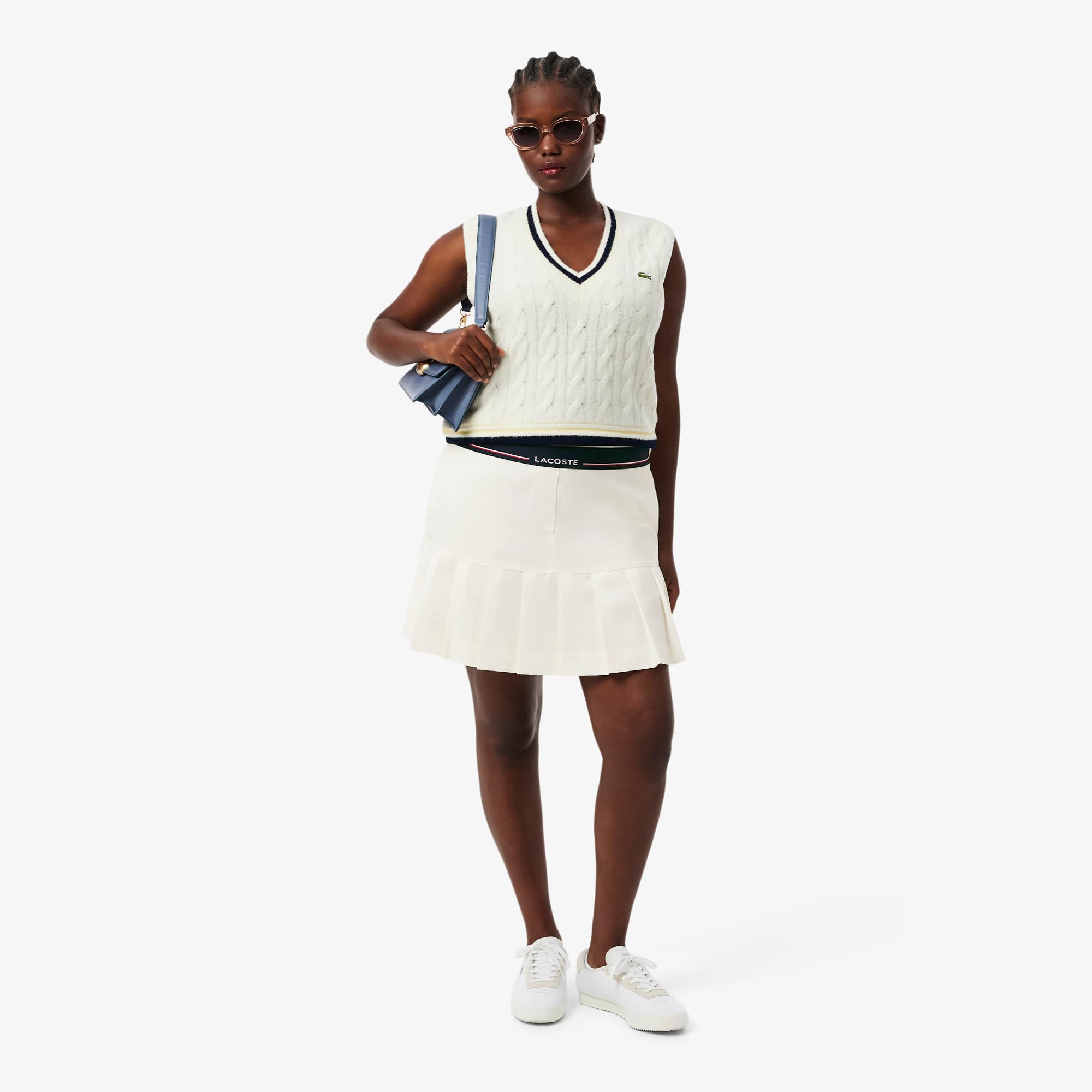 Women's Short Pleated Wool Blend Skirt - Cream