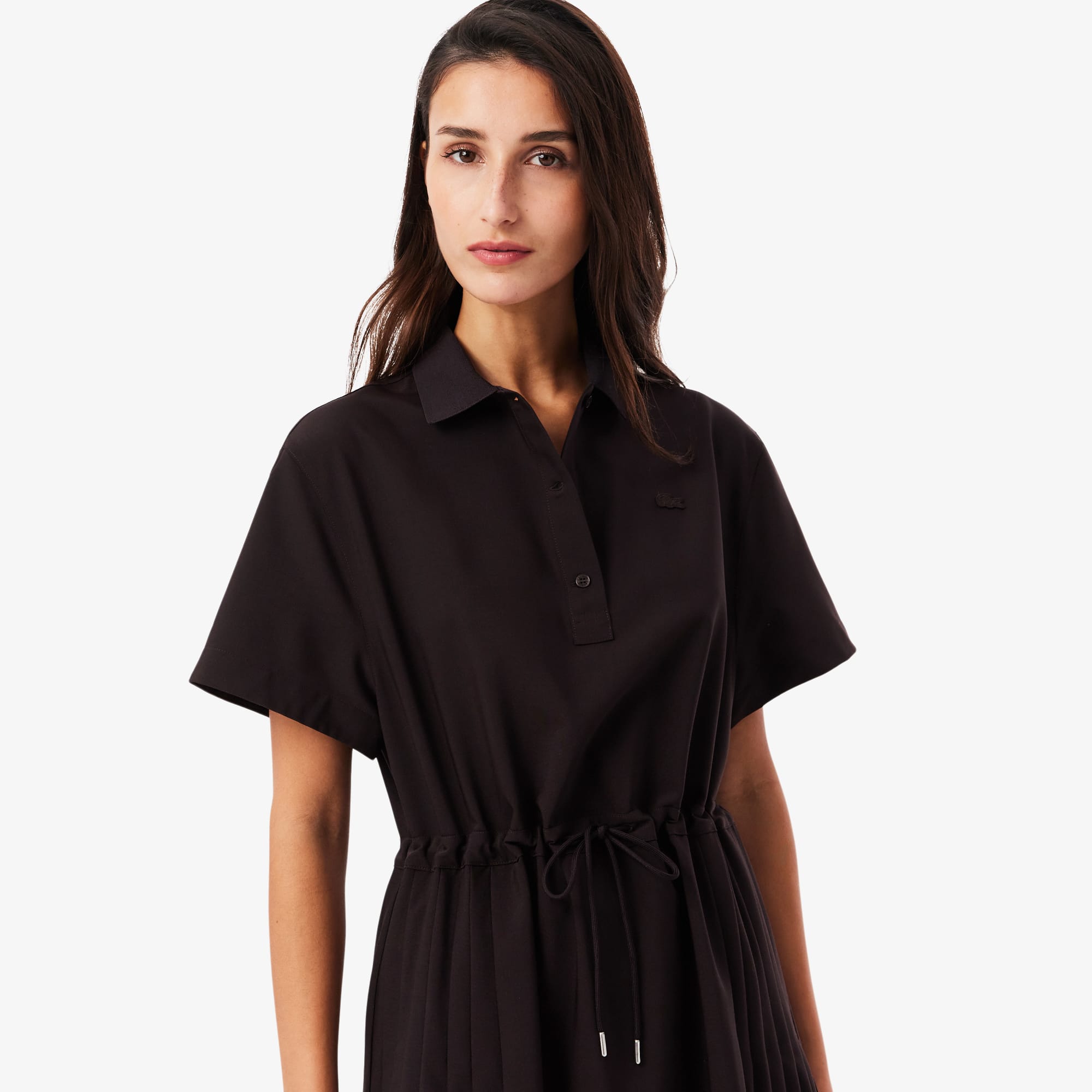 Wool blend Pleated Polo Dress - Brown