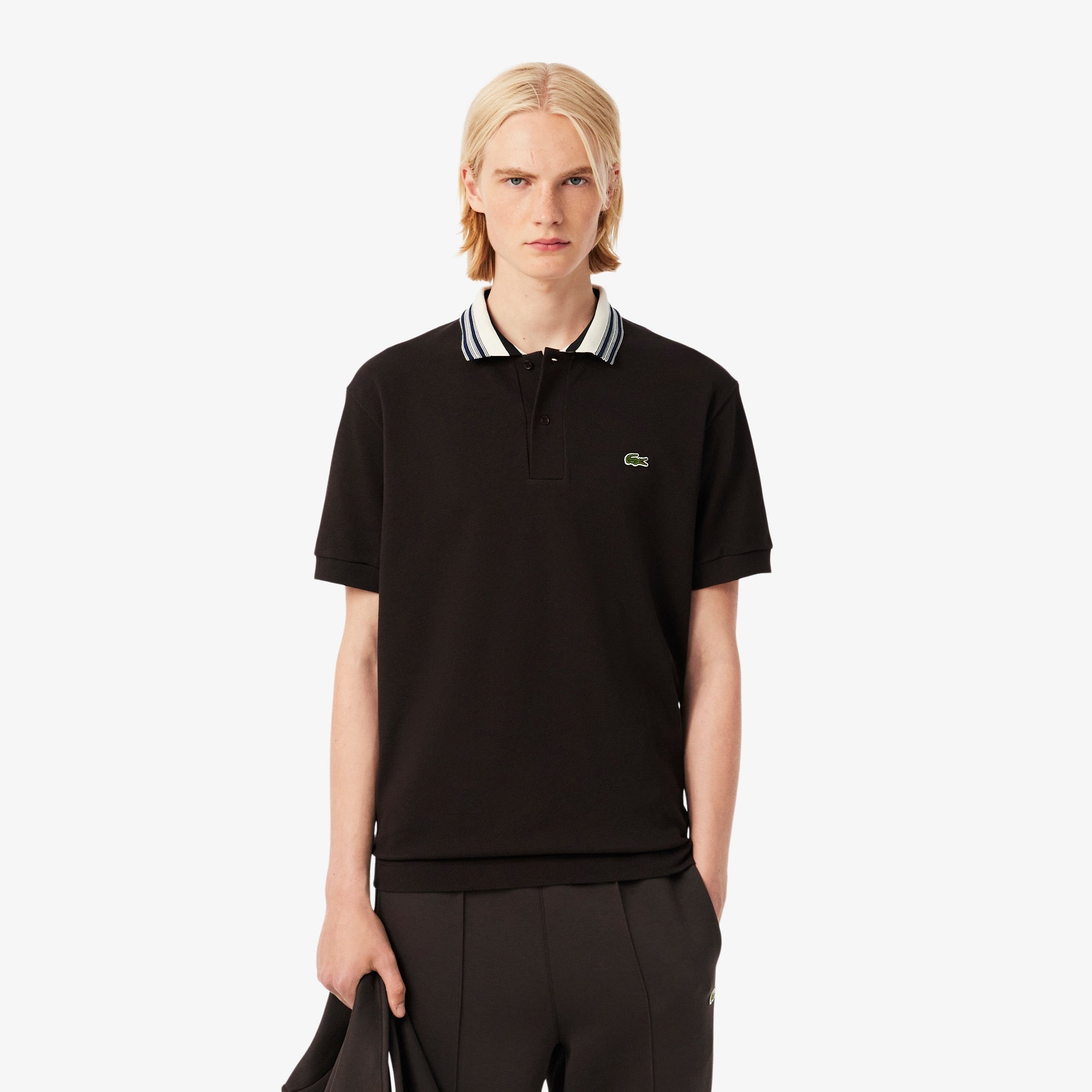Men's Made In France Classic Fit Stripe Collar Polo - Brown