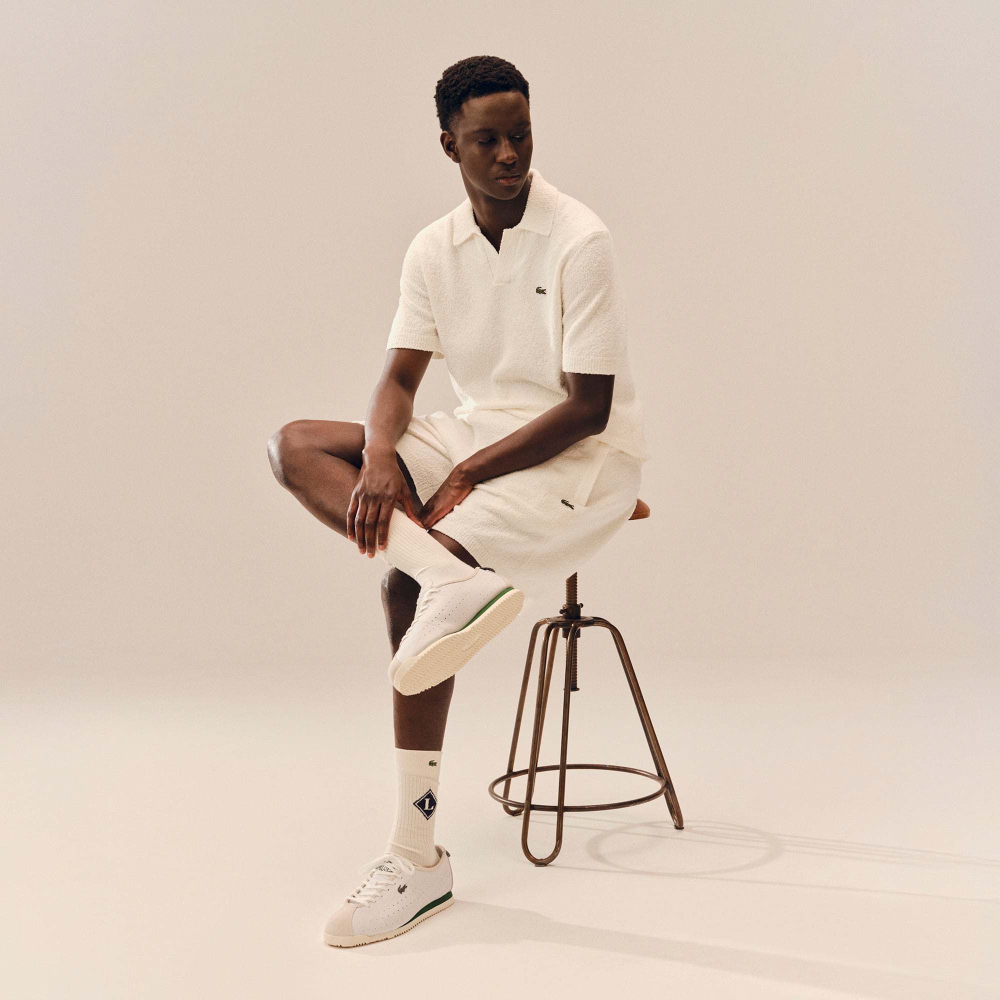 Classic Fit Bouclé Knit Polo - White