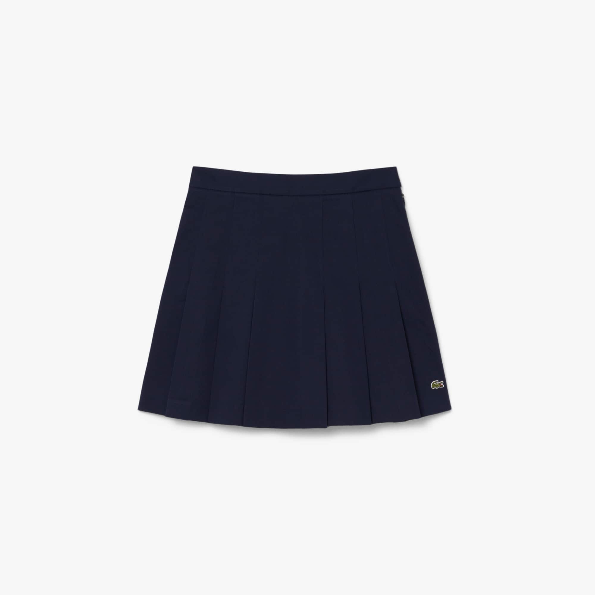 Women's Short Stretch Cotton Pleated Skirt - Navy Blue