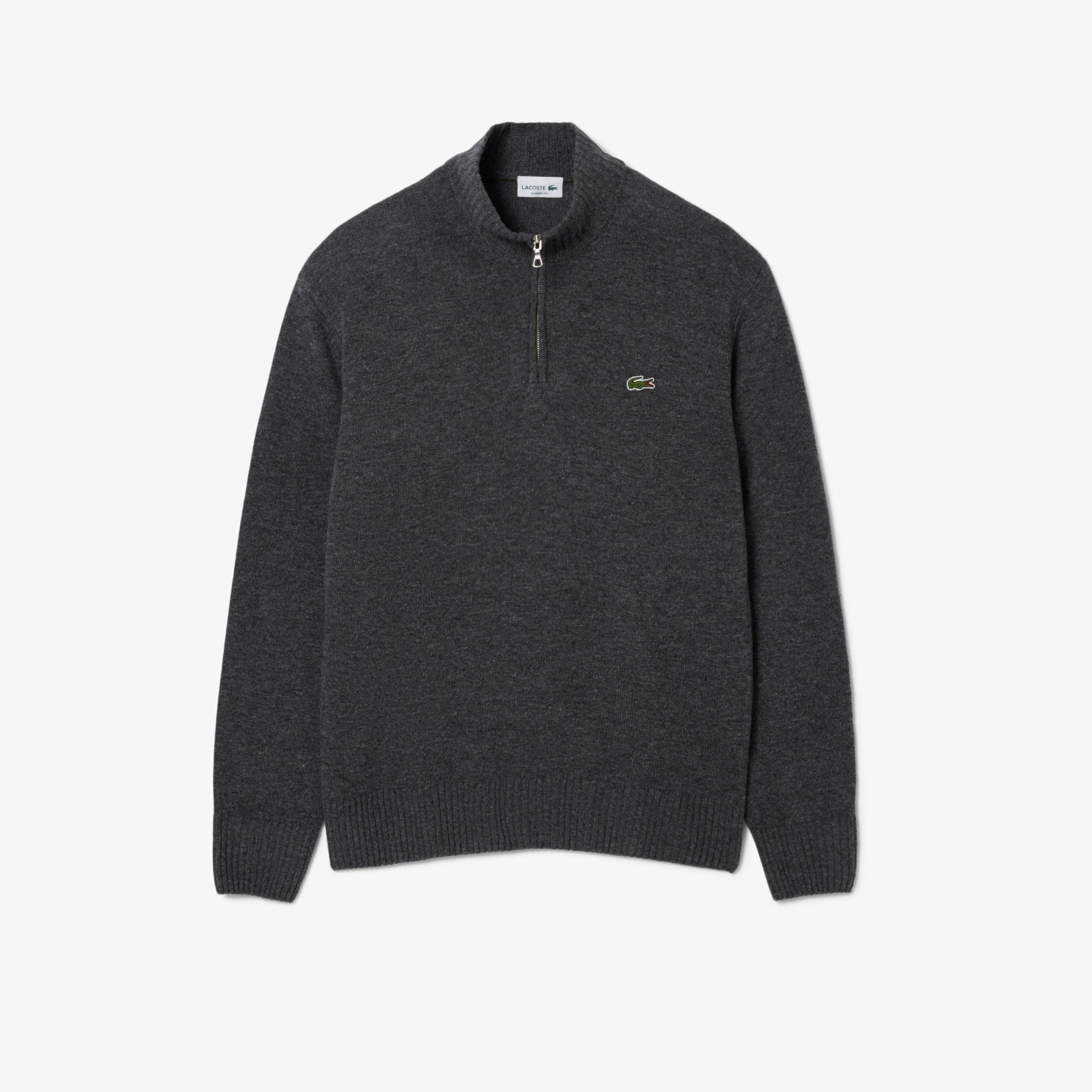 Men's Zip-Up High-Neck Wool Sweater - Grey pitch