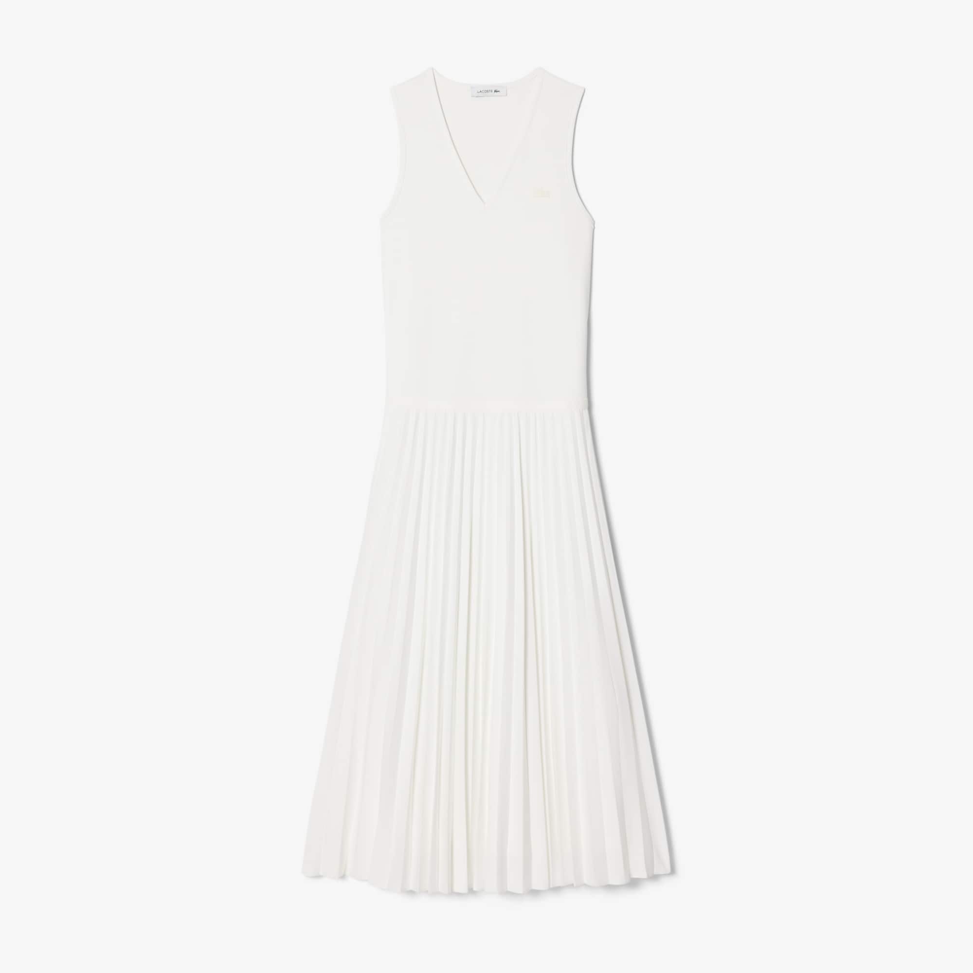 Long Sleeveless Pleated Dress - White