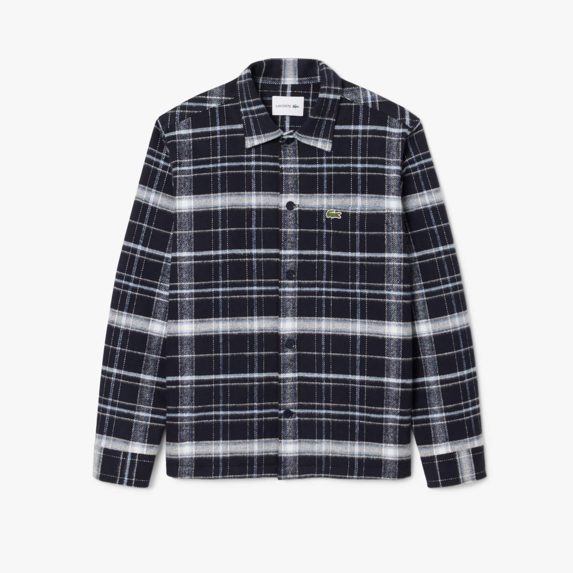 Men's Cotton Plaid Overshirt - Navy Blue / White / Blue