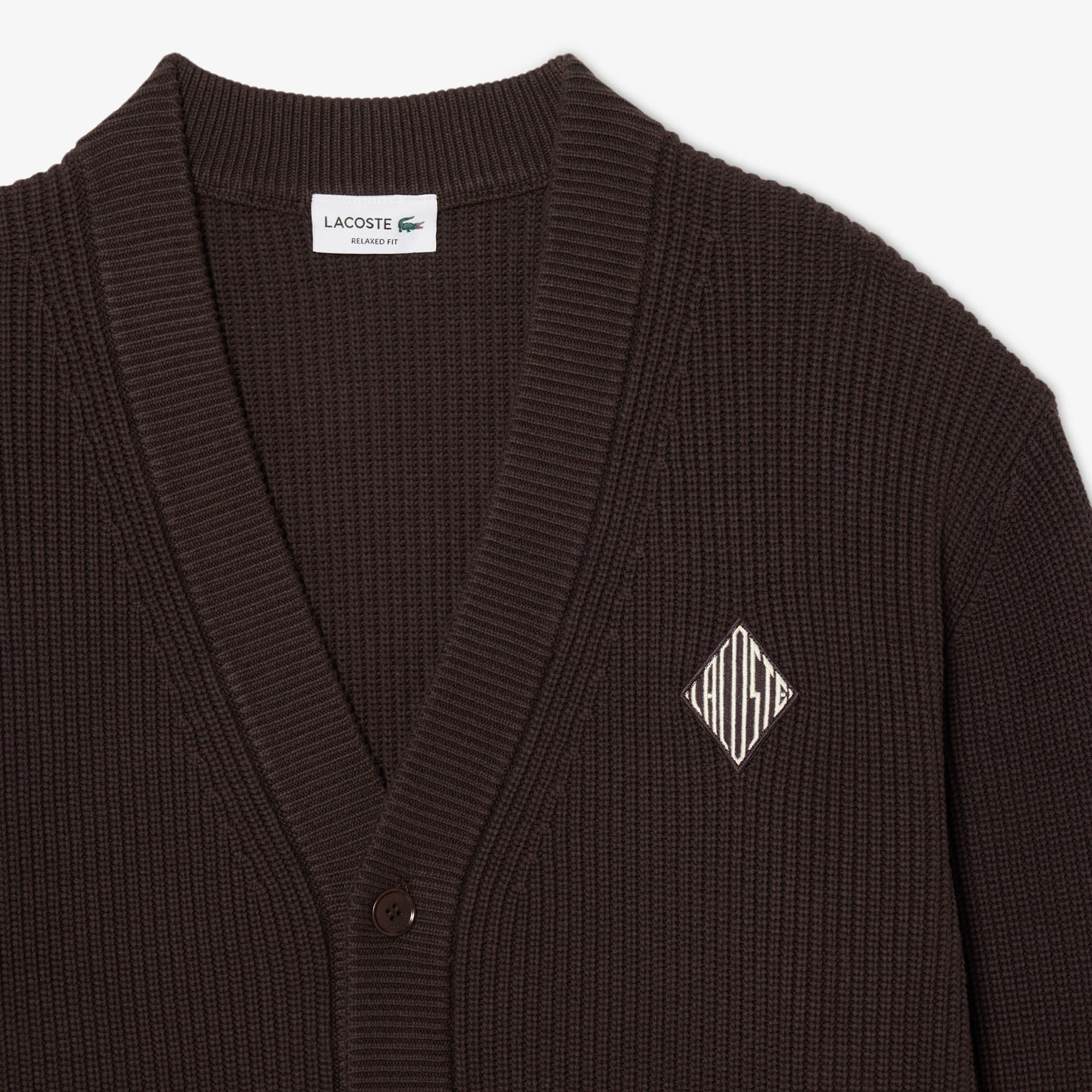 Relaxed Fit Ribbed Cotton Cardigan - Brown