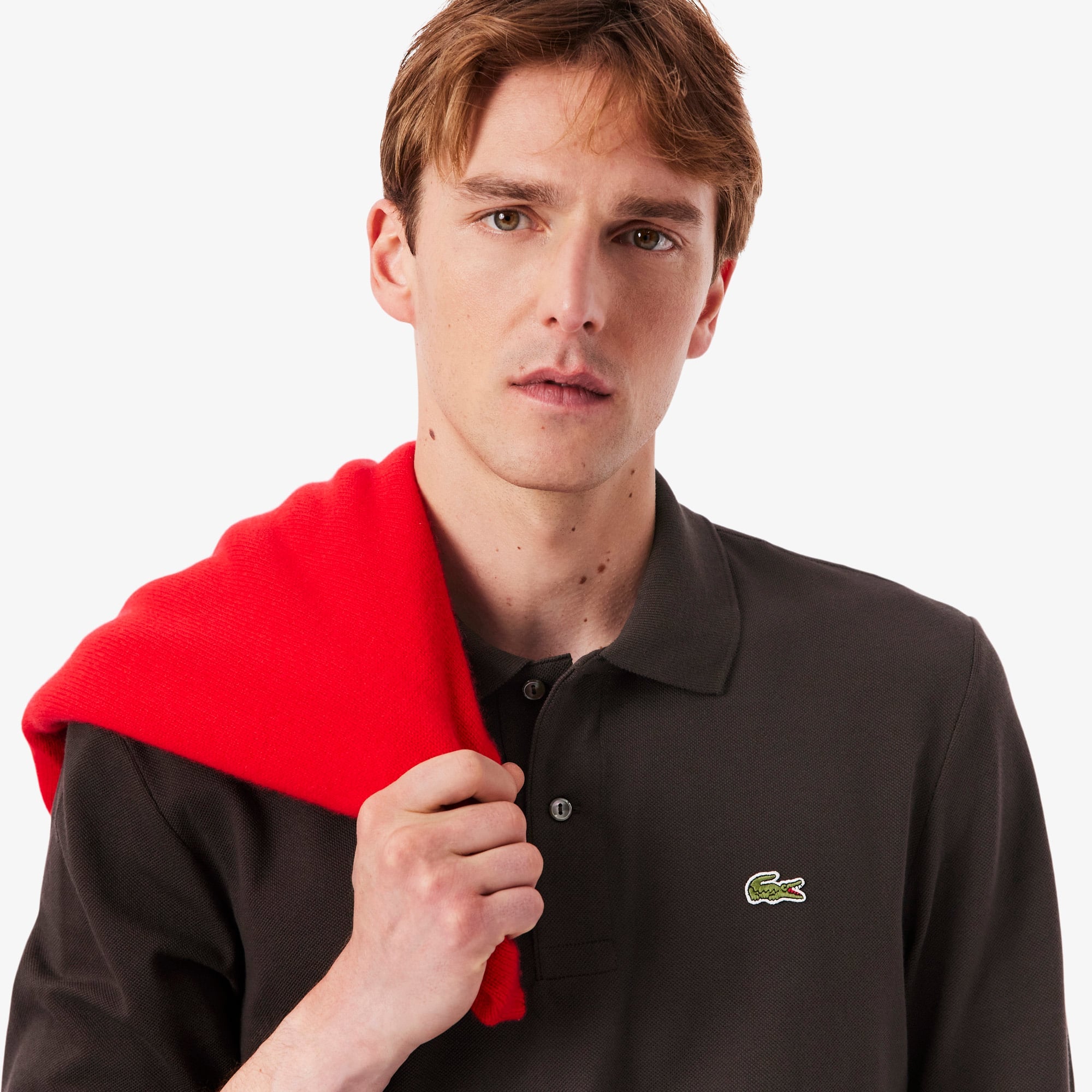 Men's Classic Fit Long Sleeve Polo - Brown