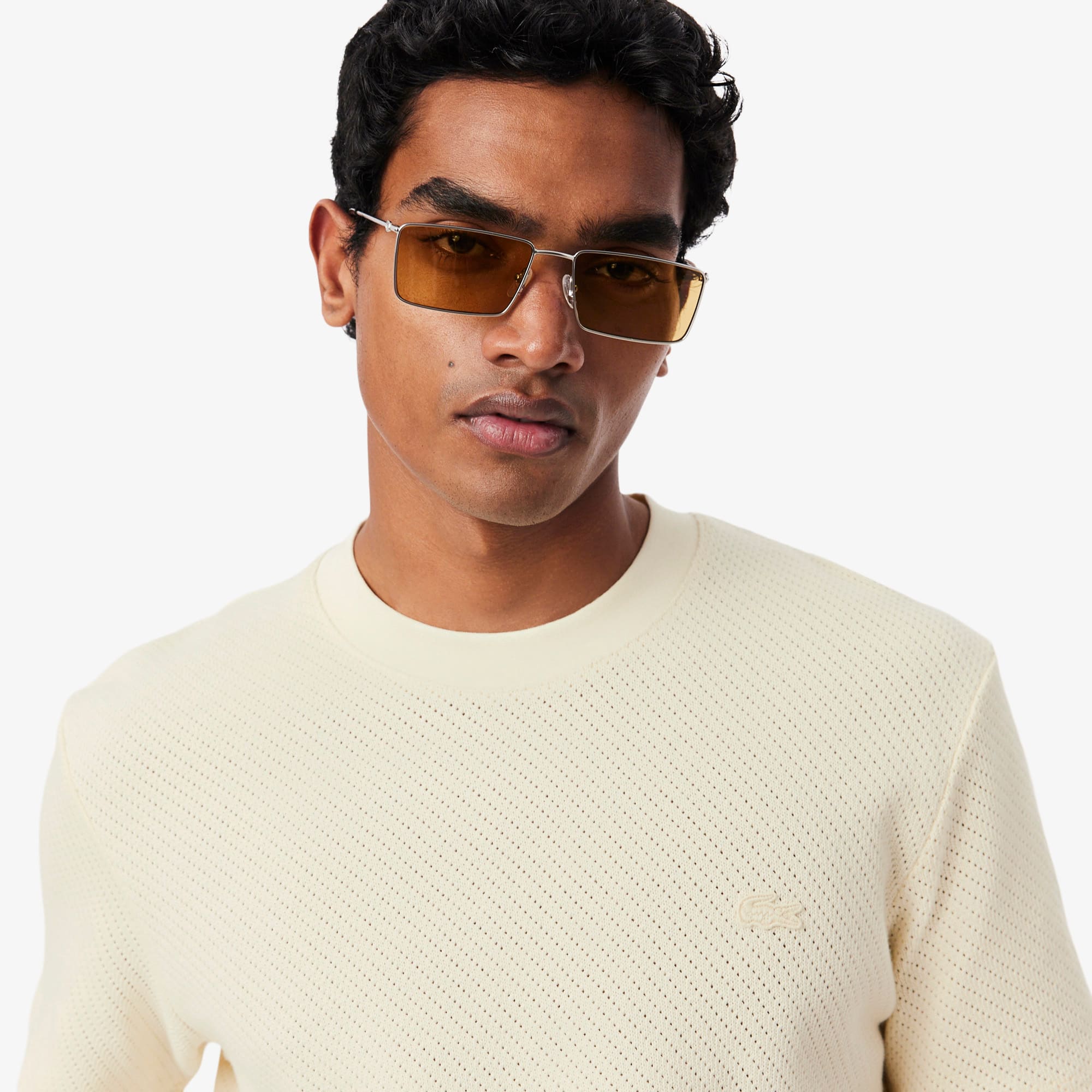 Lacy Cotton T-Shirt - Beige