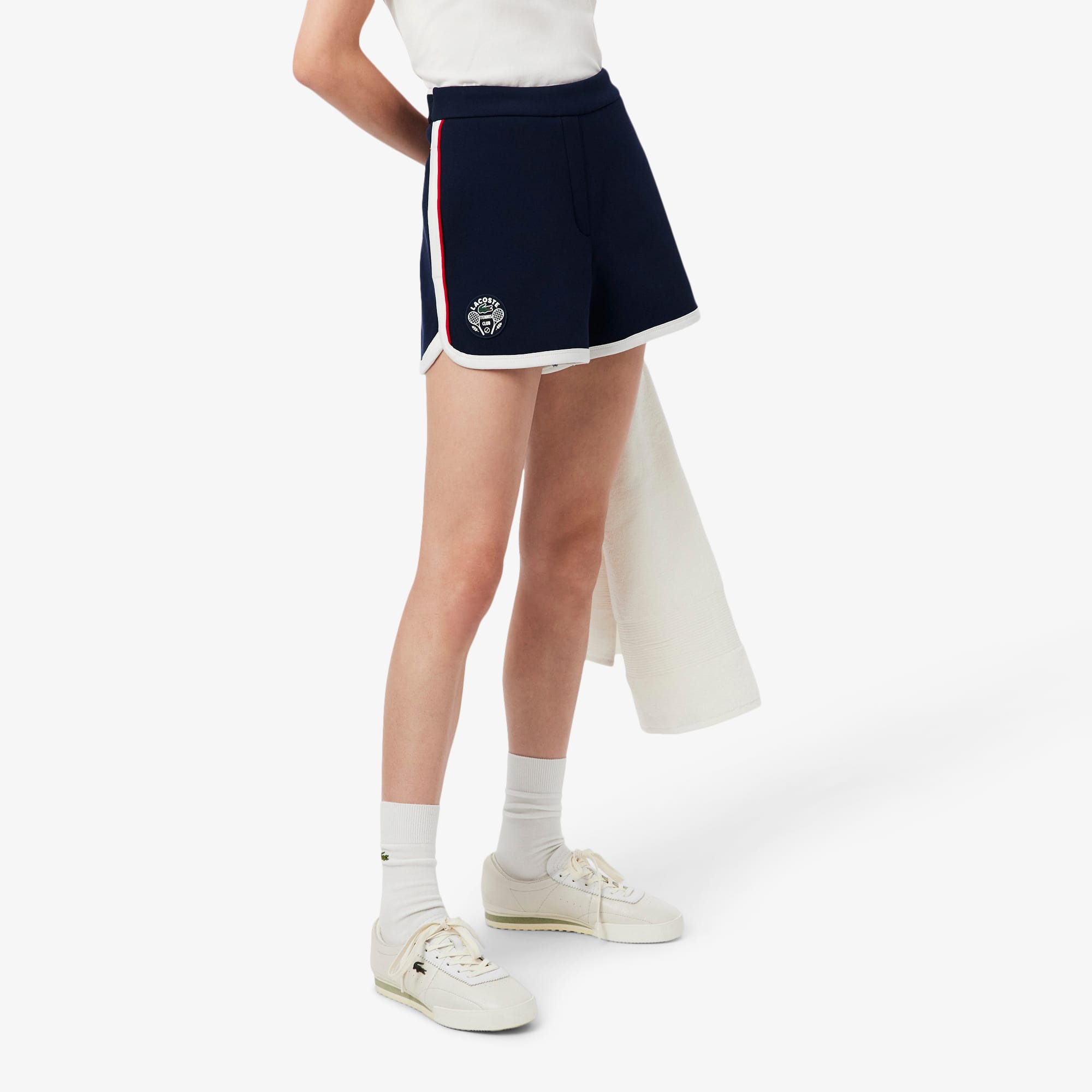 Women's Tennis Heritage Stretch Piqué Shorts - Navy Blue / White