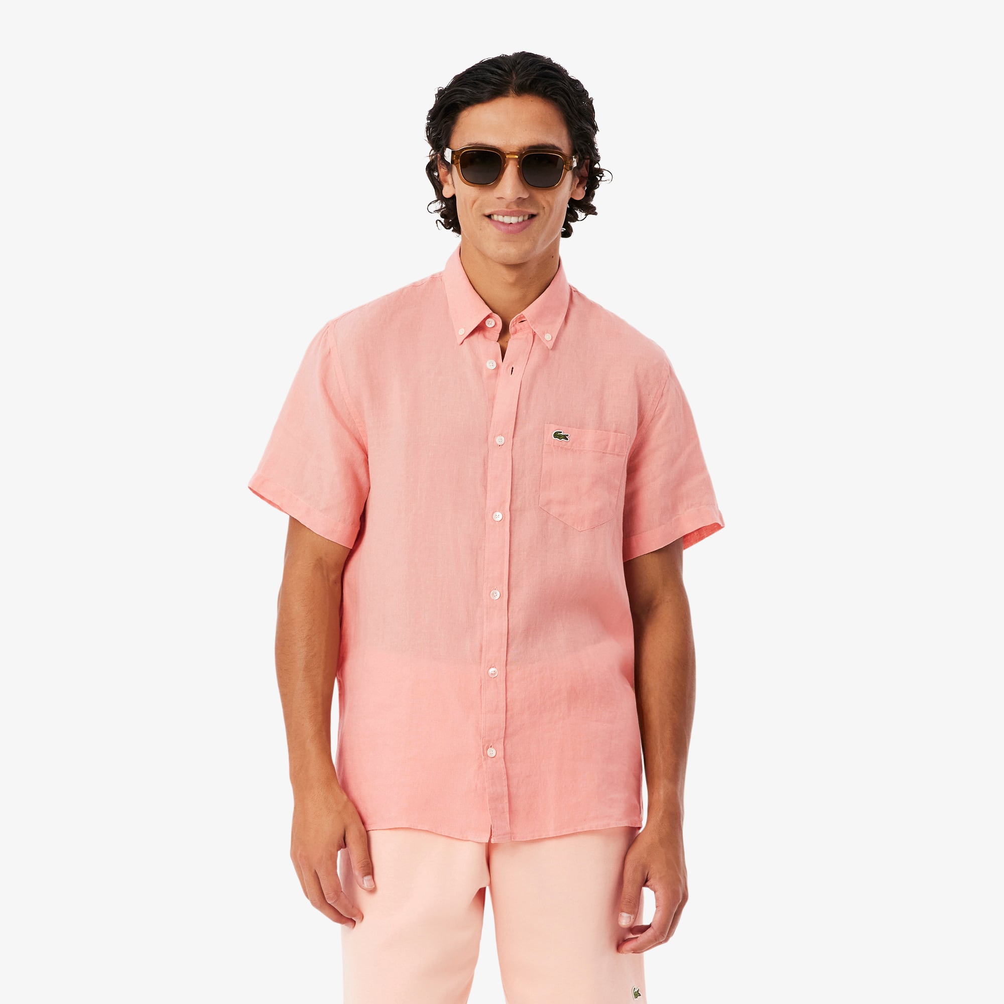 Men's Short Sleeve Linen Shirt - Rose