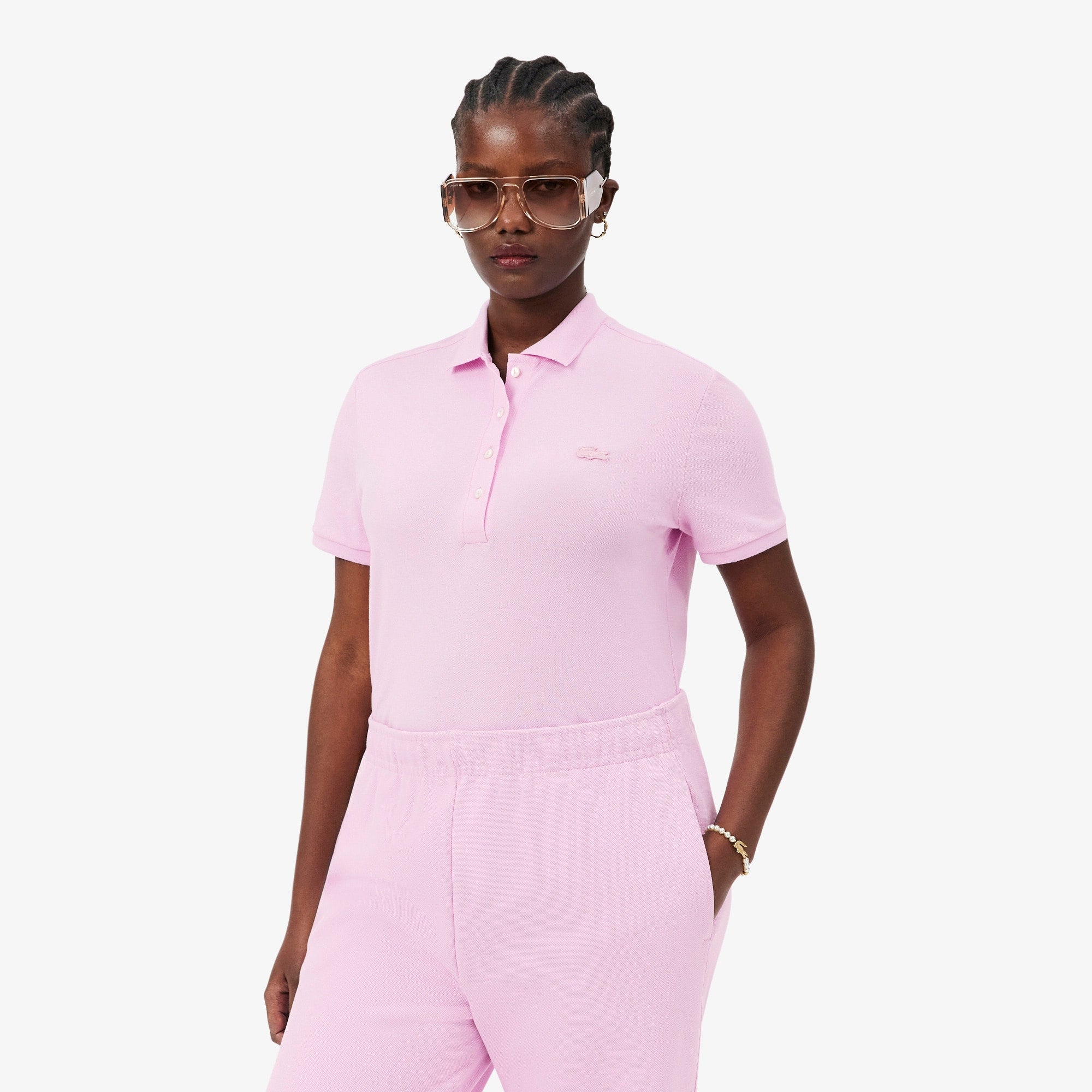 Women's L.12.D Slim Fit Stretch Mini Piqué Polo - Pink