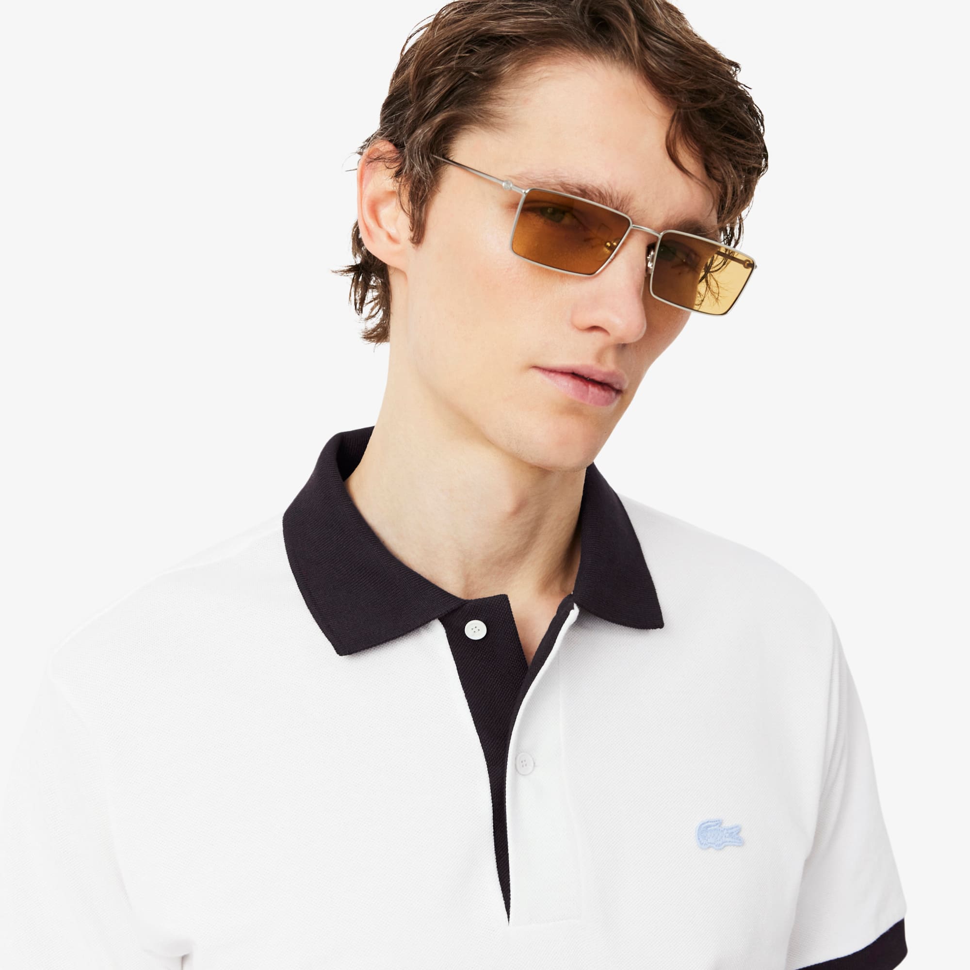 Classic Fit Contrast Rib Polo - Blanc / Marron
