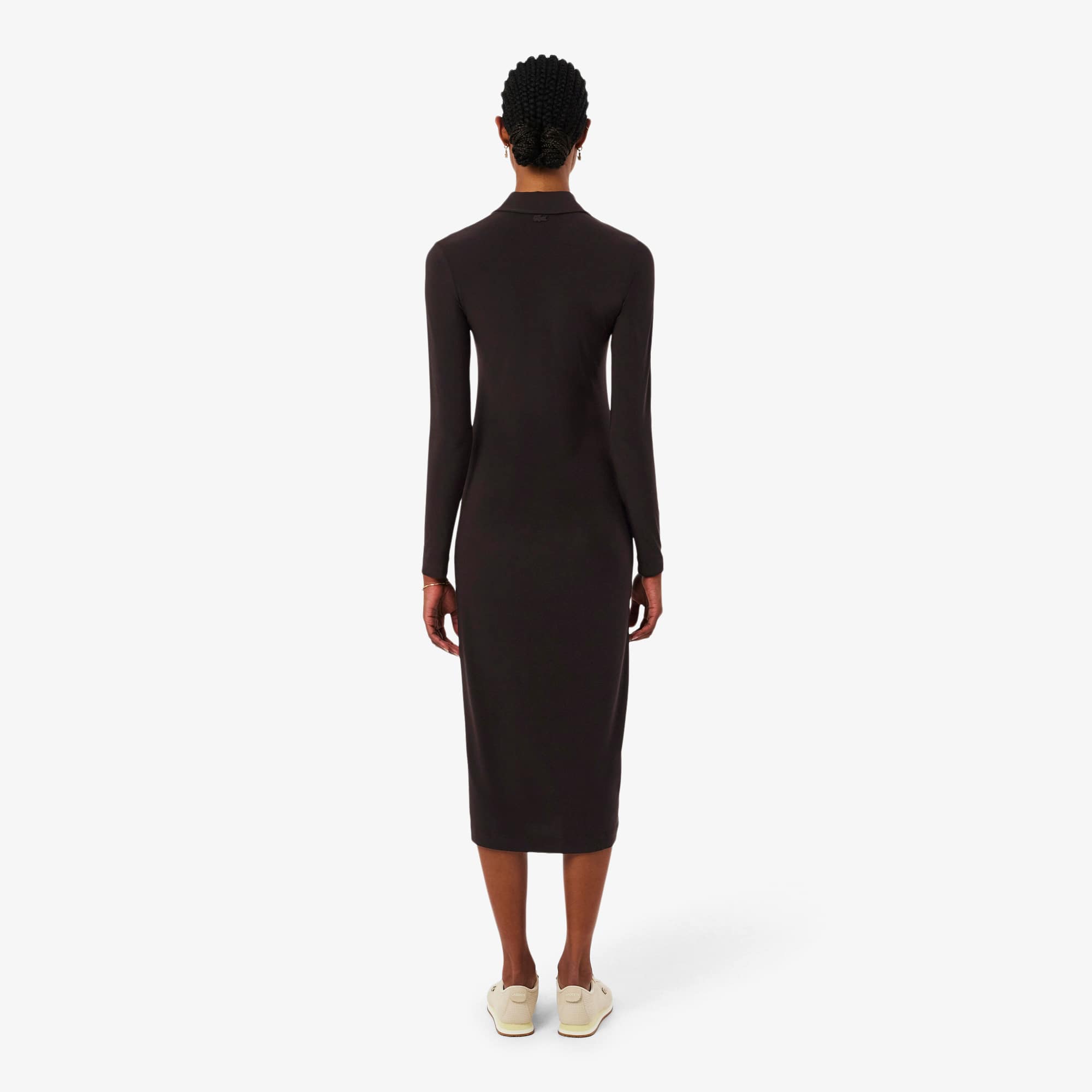 Embroidered Badge Slim Fit Polo Dress - Brown