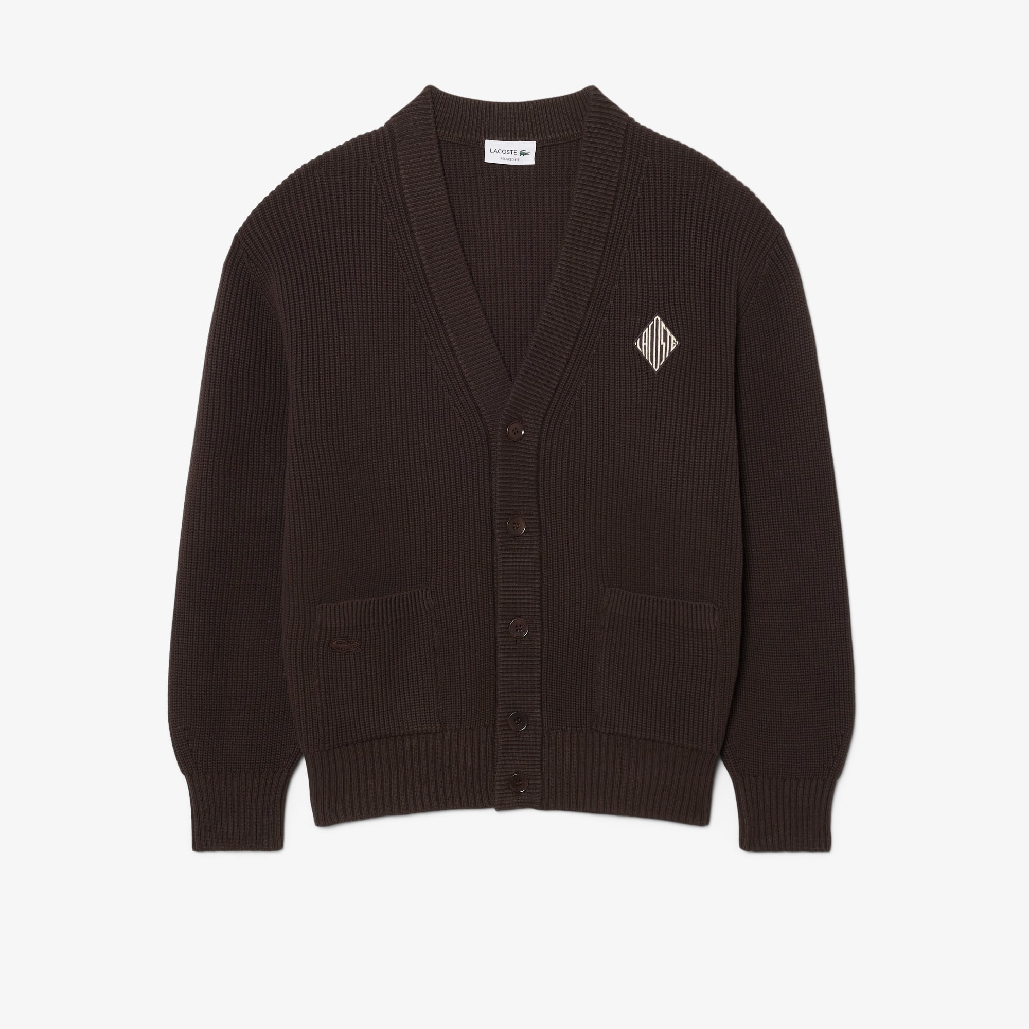 Relaxed Fit Ribbed Cotton Cardigan - Brown
