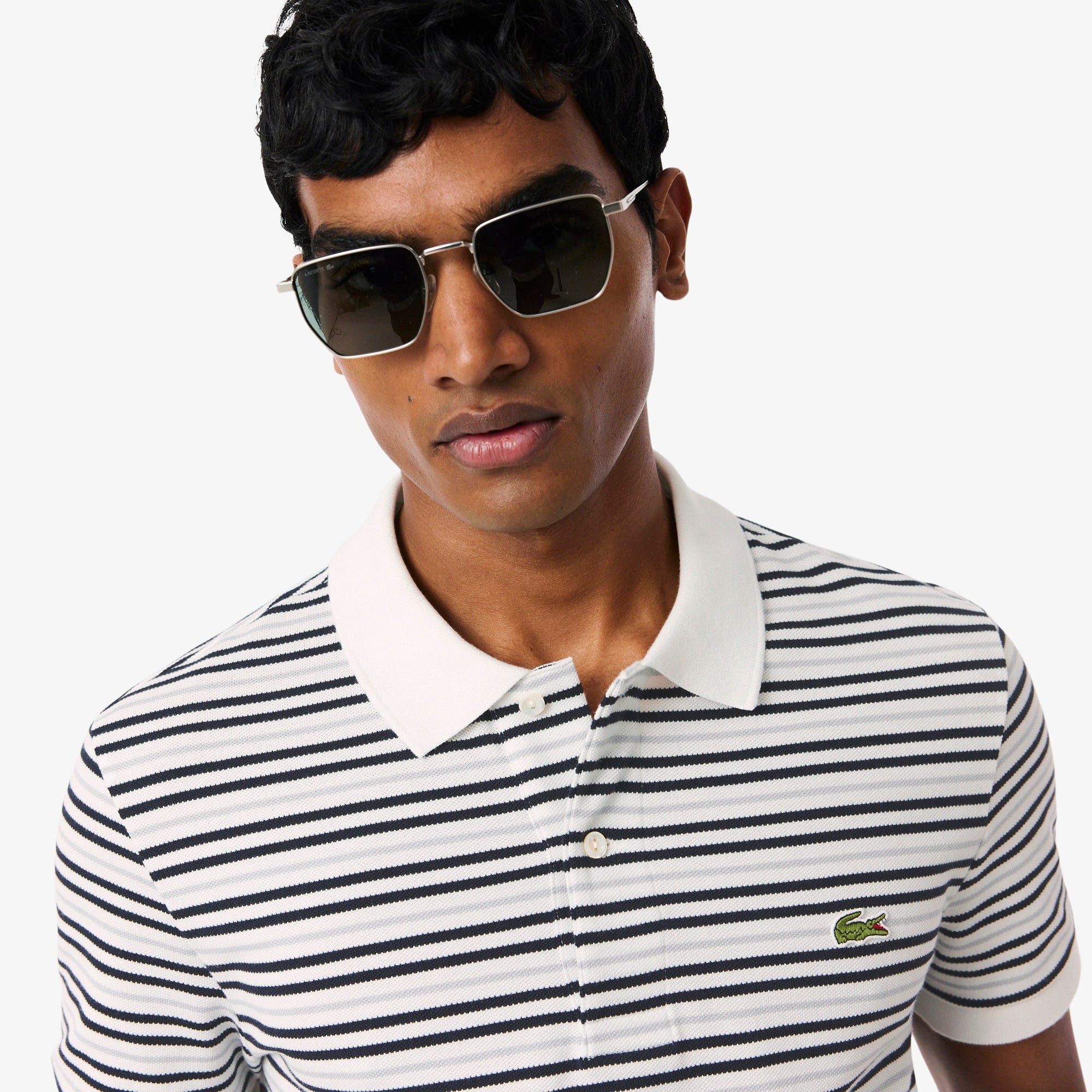 Classic Fit Striped Petit Piqué Polo - Noir / Blanc
