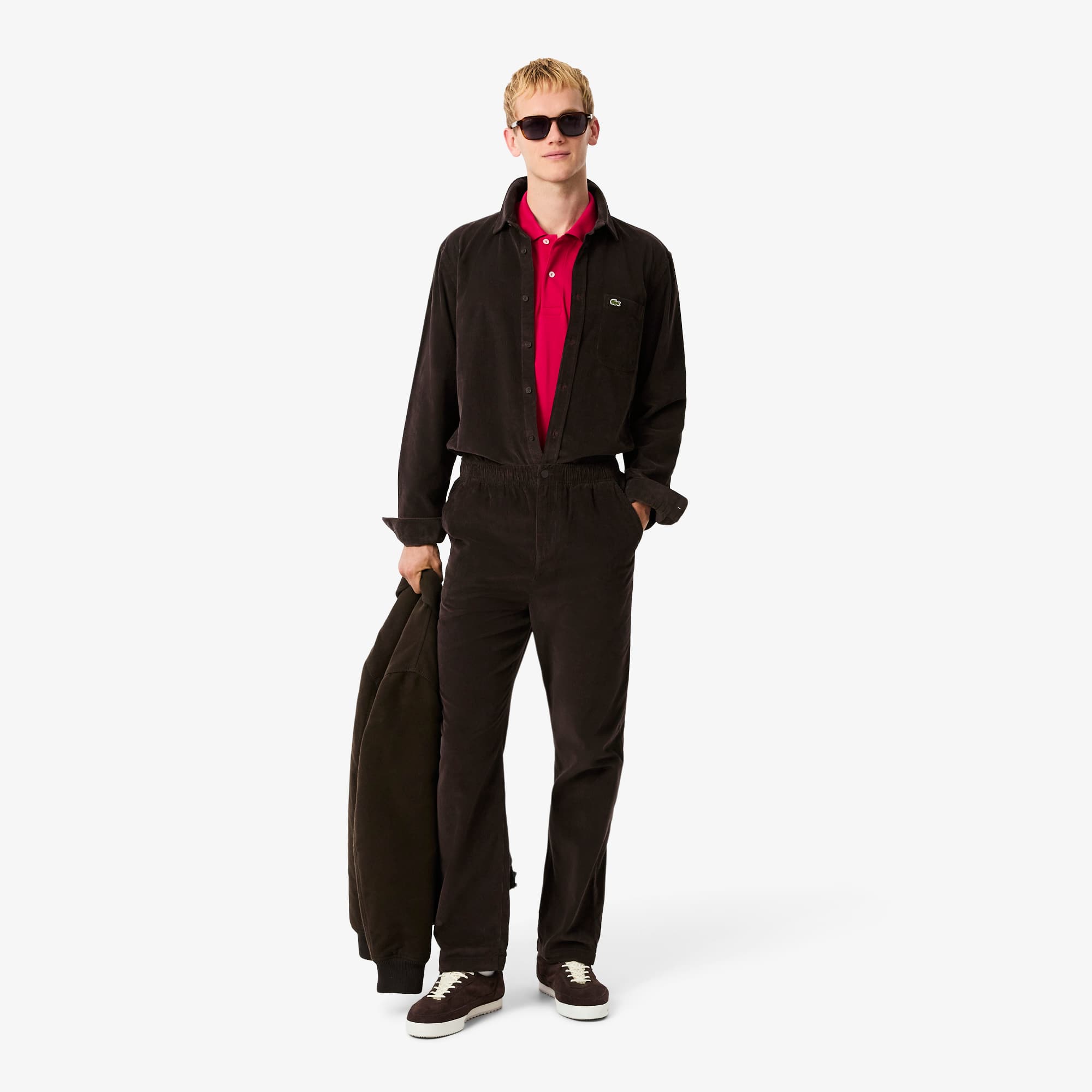 Men's Regular Fit Velour Shirt - Brown