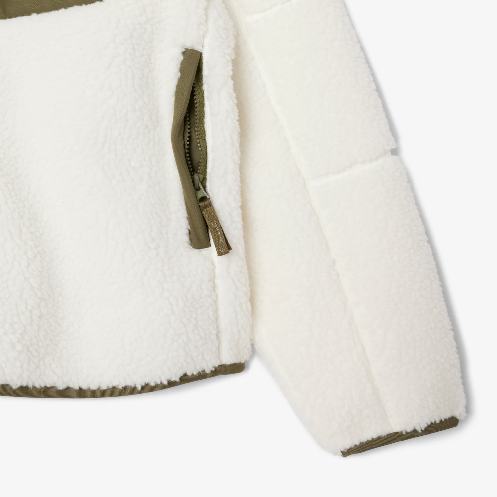 Men's Colorblock Sherpa Fleece Jacket - White / Khaki Green