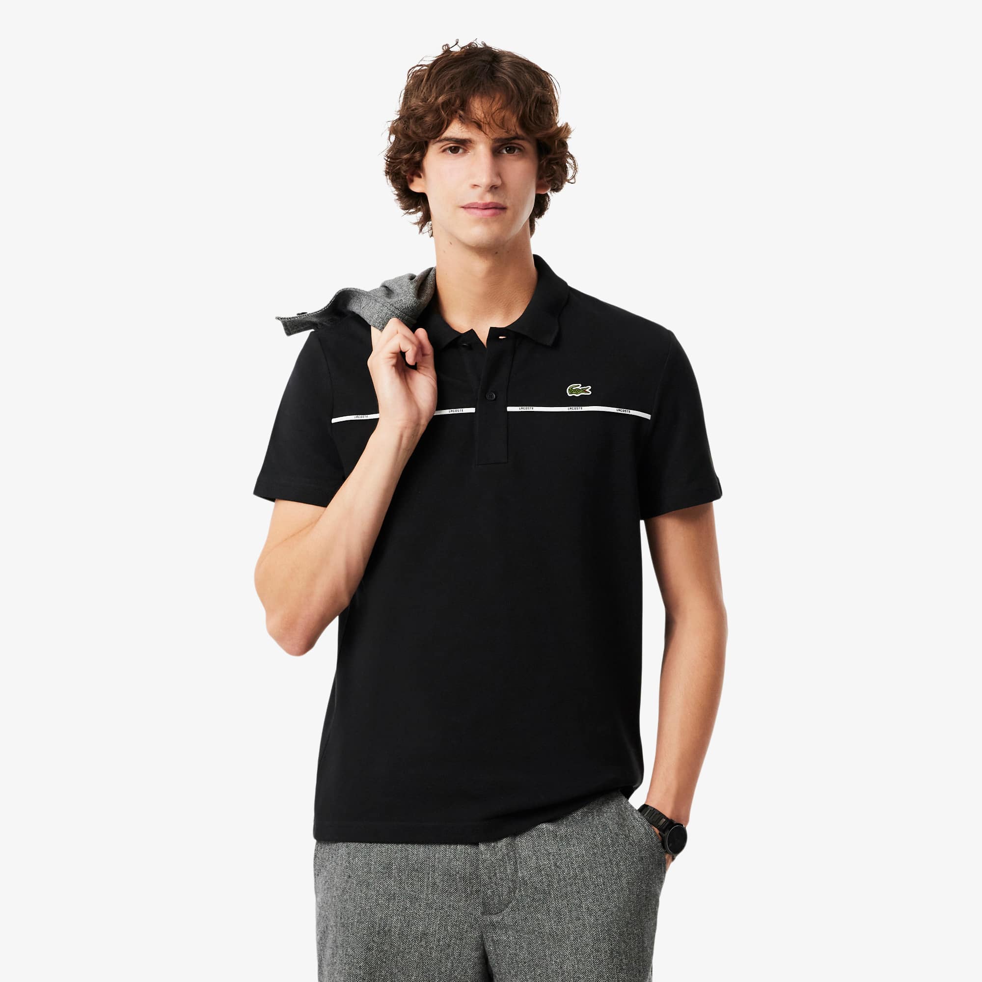 Men's Regular Fit Logo Trim Polo - Black