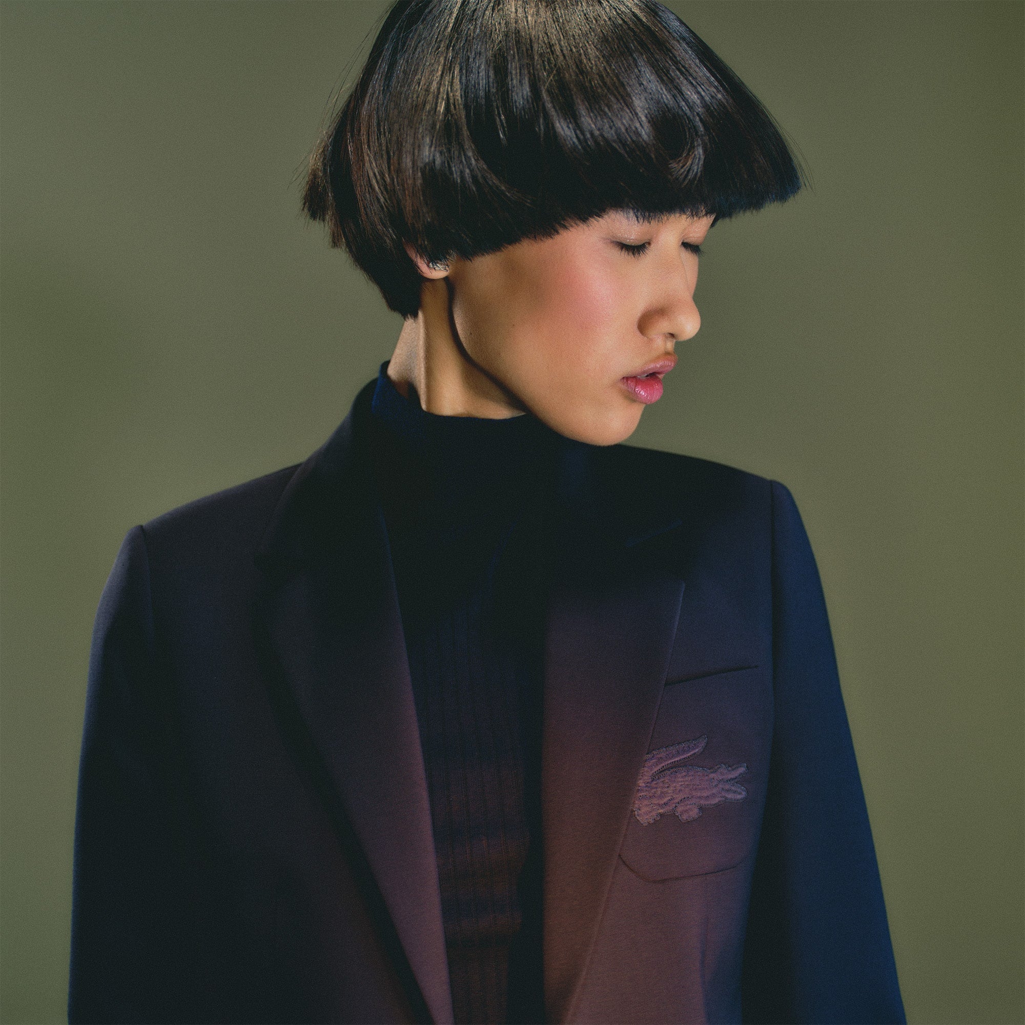 Women's Embroidered Logo Slim Fit Wool Blazer - Abysm blue