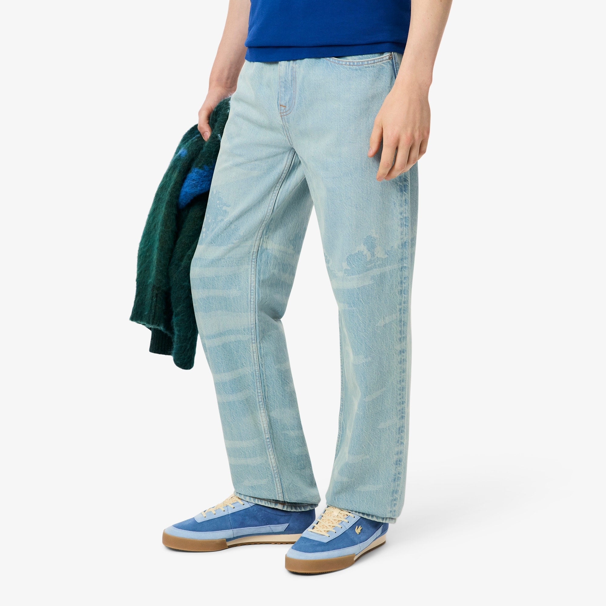 Men's Straight Fit Landscape Motif Denim Jeans - Blue