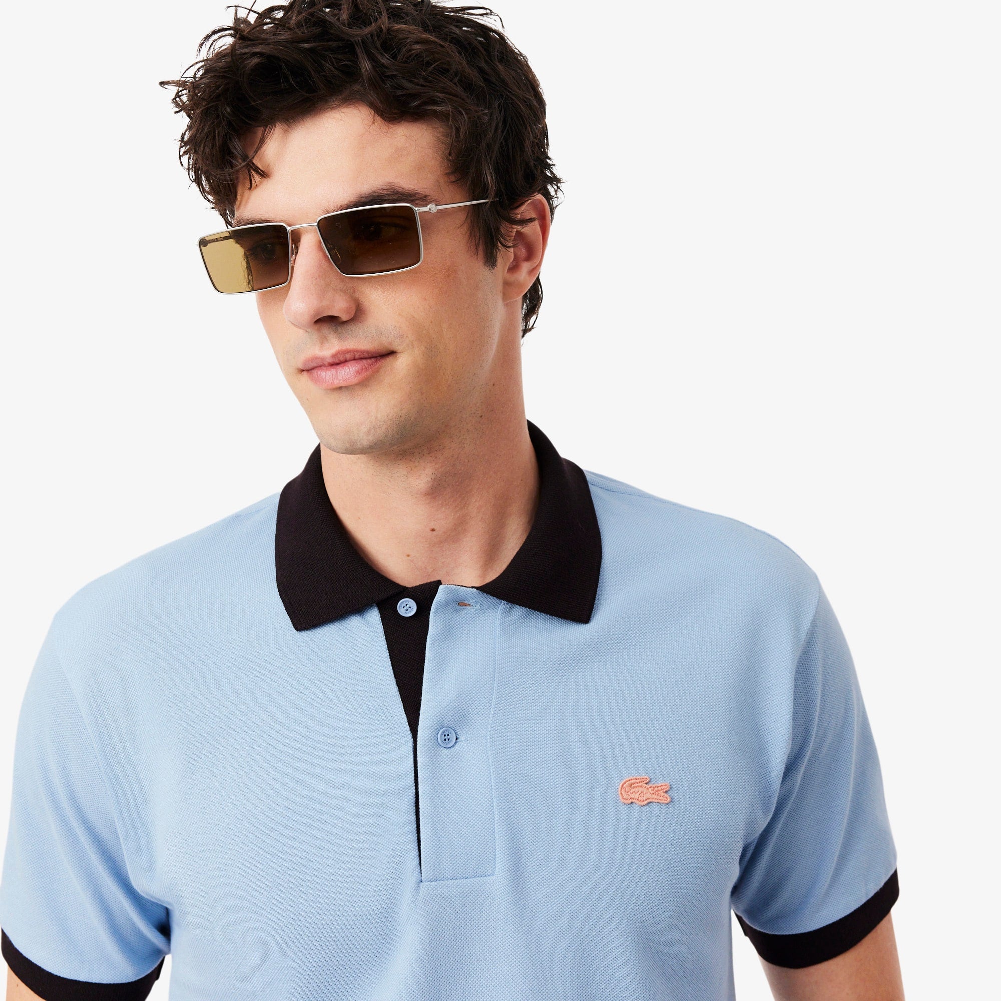 Classic Fit Contrast Rib Polo - Bleu Clair / Marron
