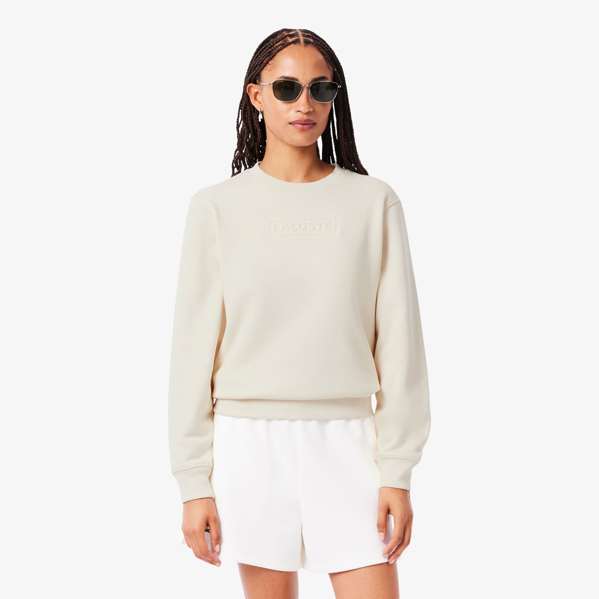 Women's Embossed Logo Cotton Sweatshirt - Cream