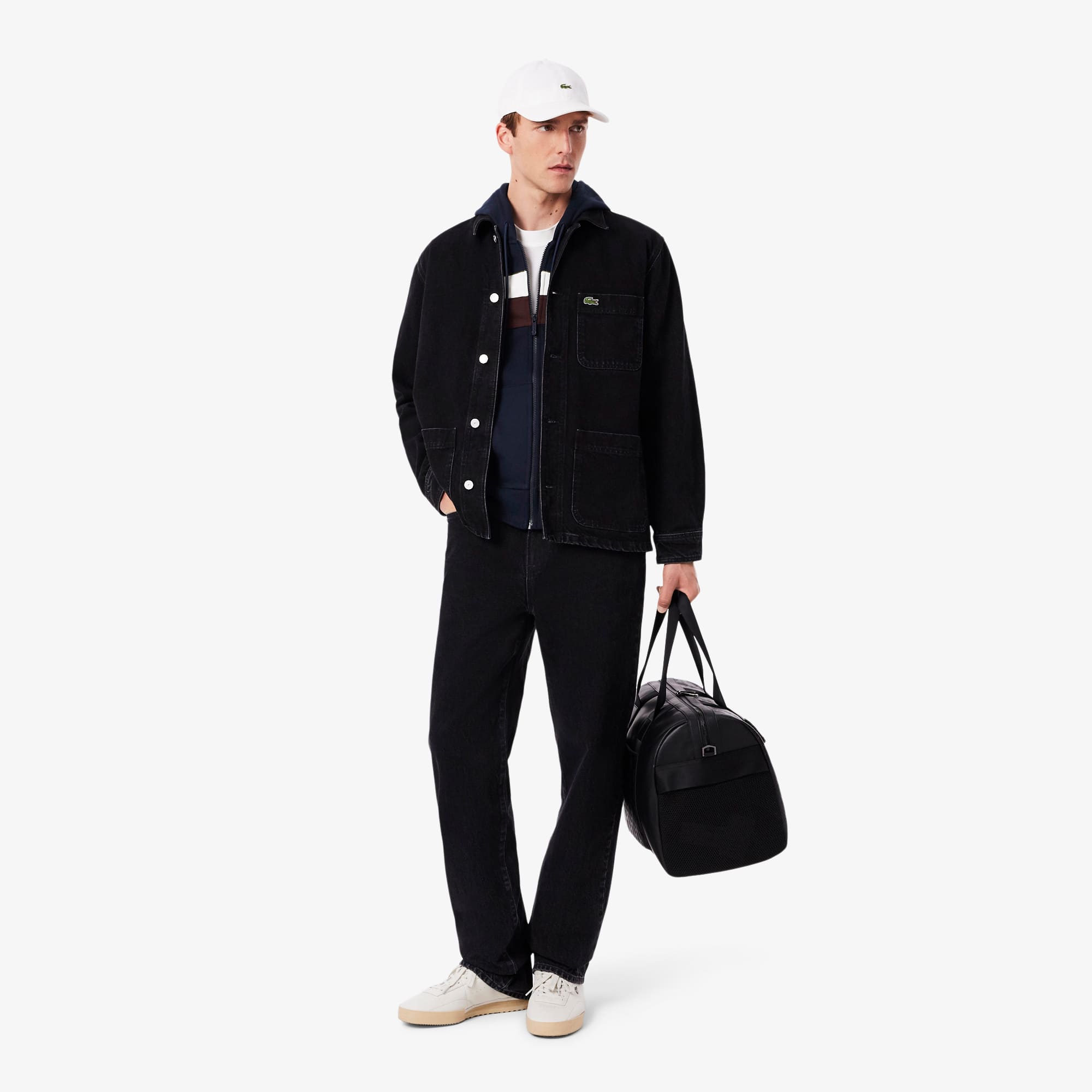 Men's Zip-Up Colorblock Hoodie - Navy Blue / White / Brown