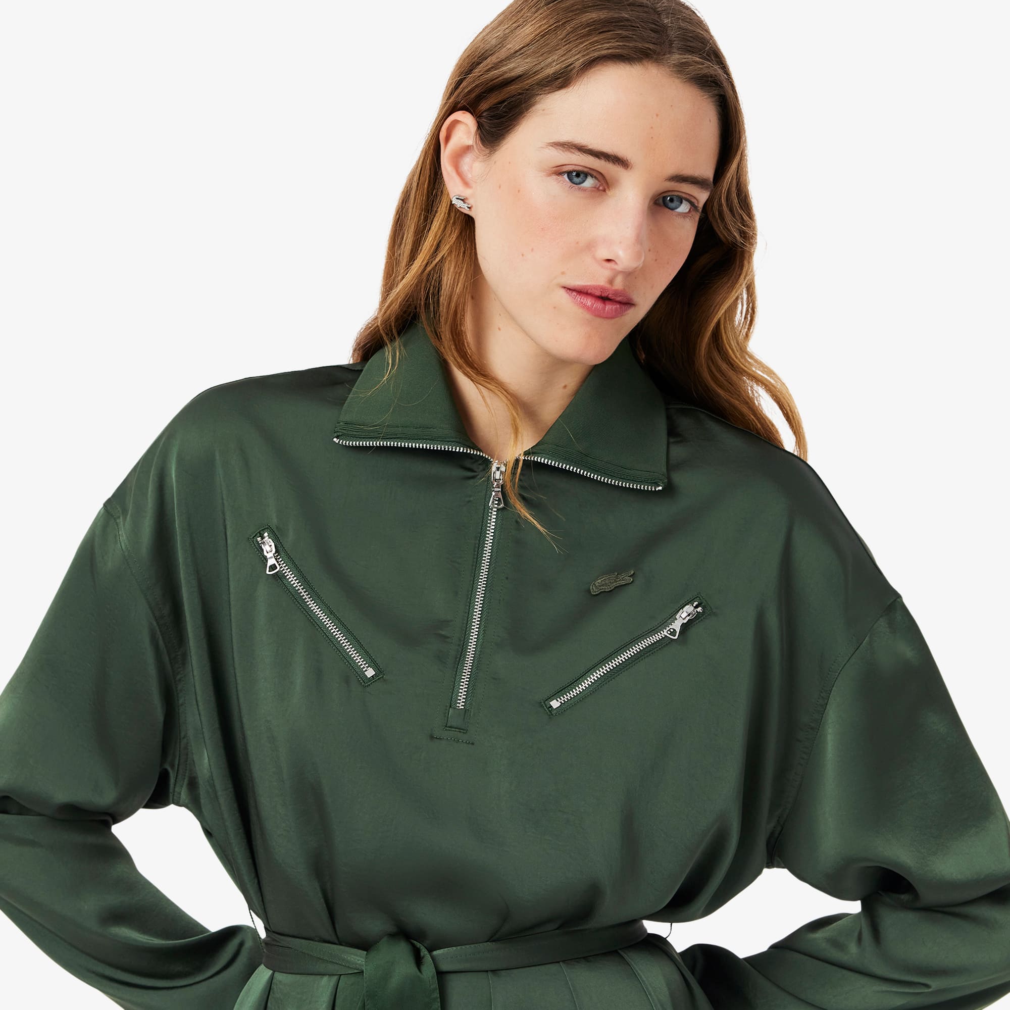 Women's Long Sleeve Belted Dress - Khaki Green