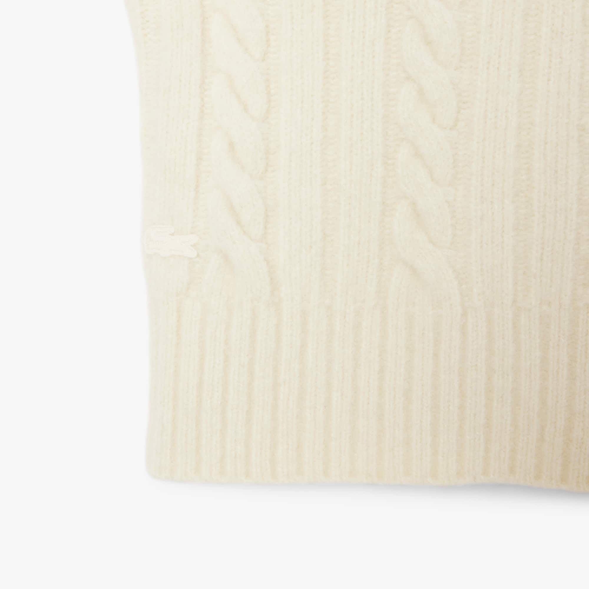 Women's Patchwork Effect High-Neck Wool Sweater - Cream