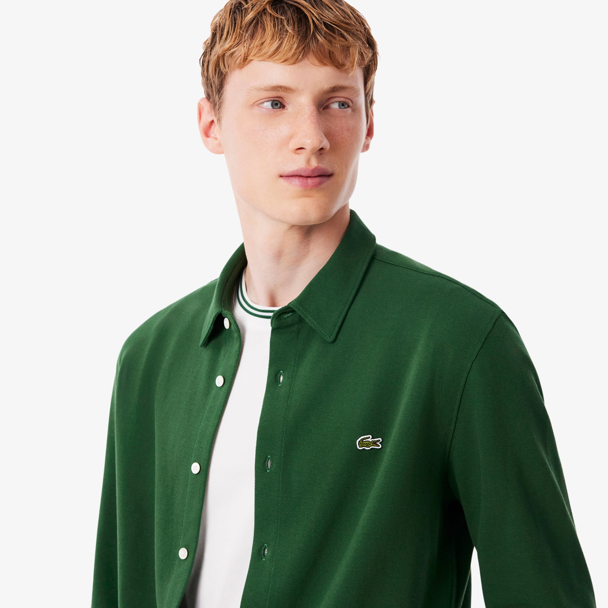 Men's Slim Fit Cotton Piqué Shirt - Pine green