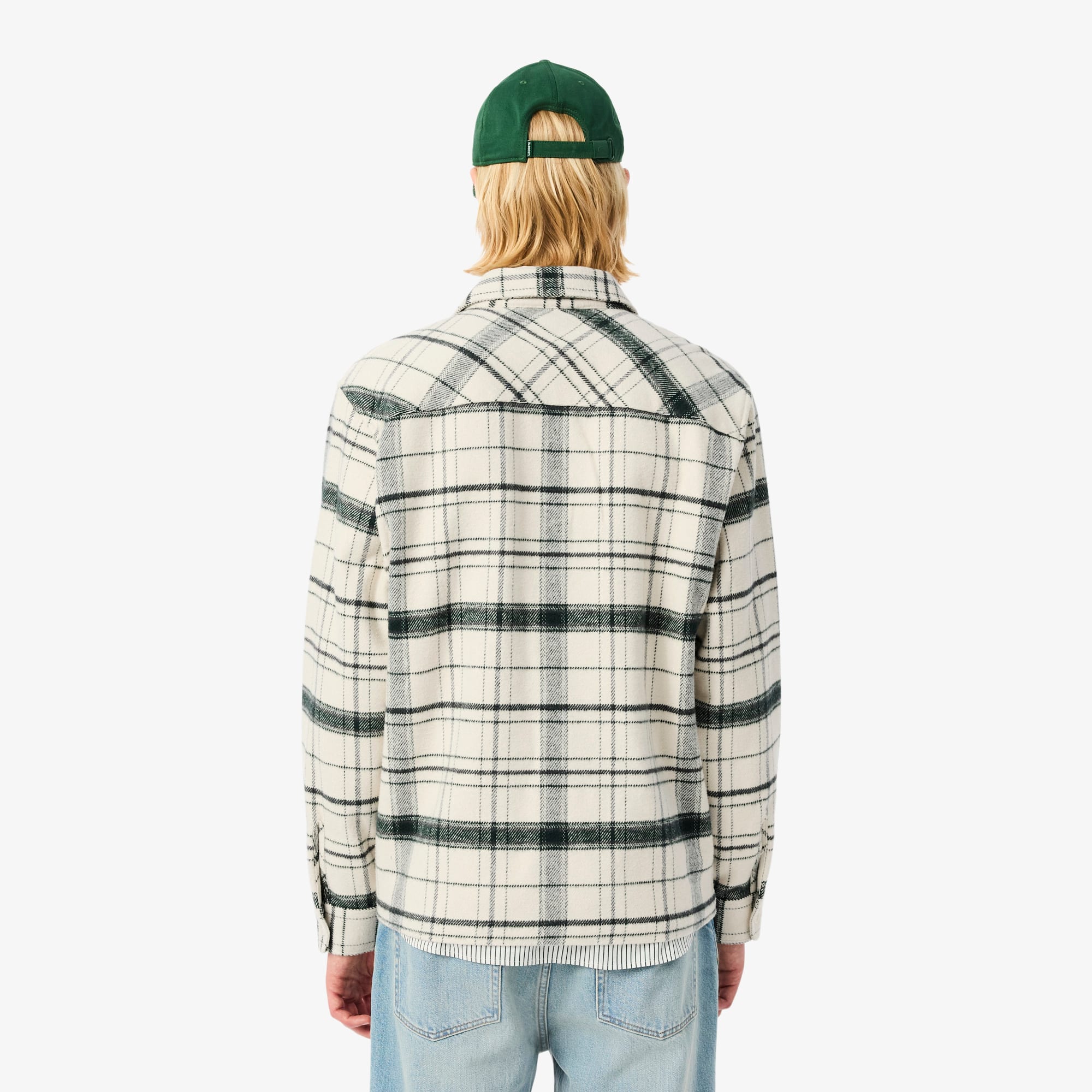 Men's Cotton Plaid Overshirt - White / Green / Grey Chine
