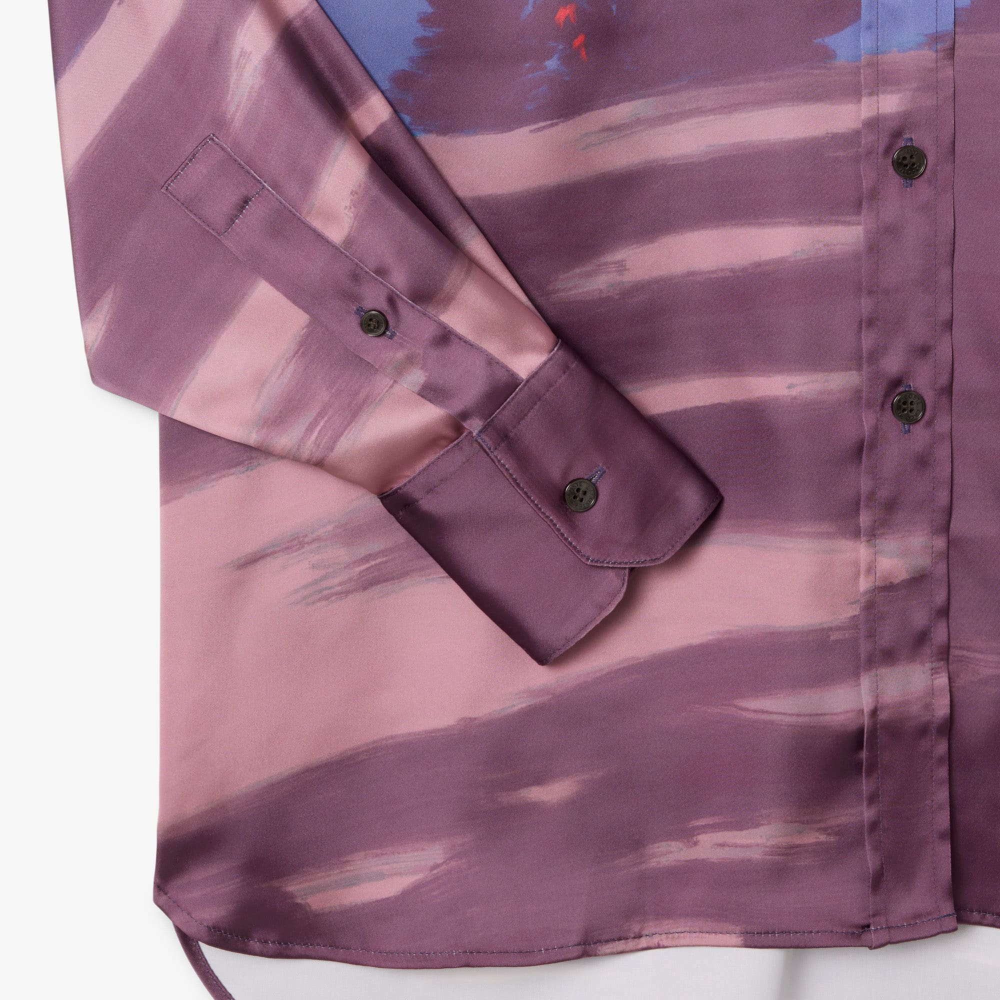 Women's Oversized Landscape Print Satin Shirt - Blue / Brown / Purple / Light Pink