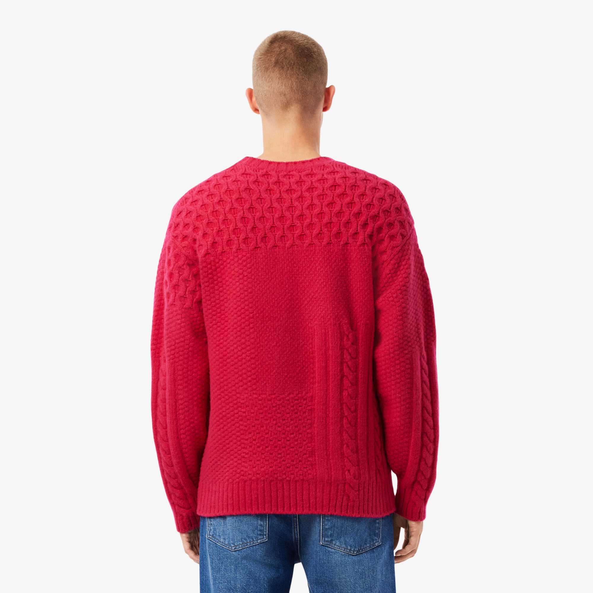 Men's Relaxed Fit Patchwork Effect Wool Sweater - Pink
