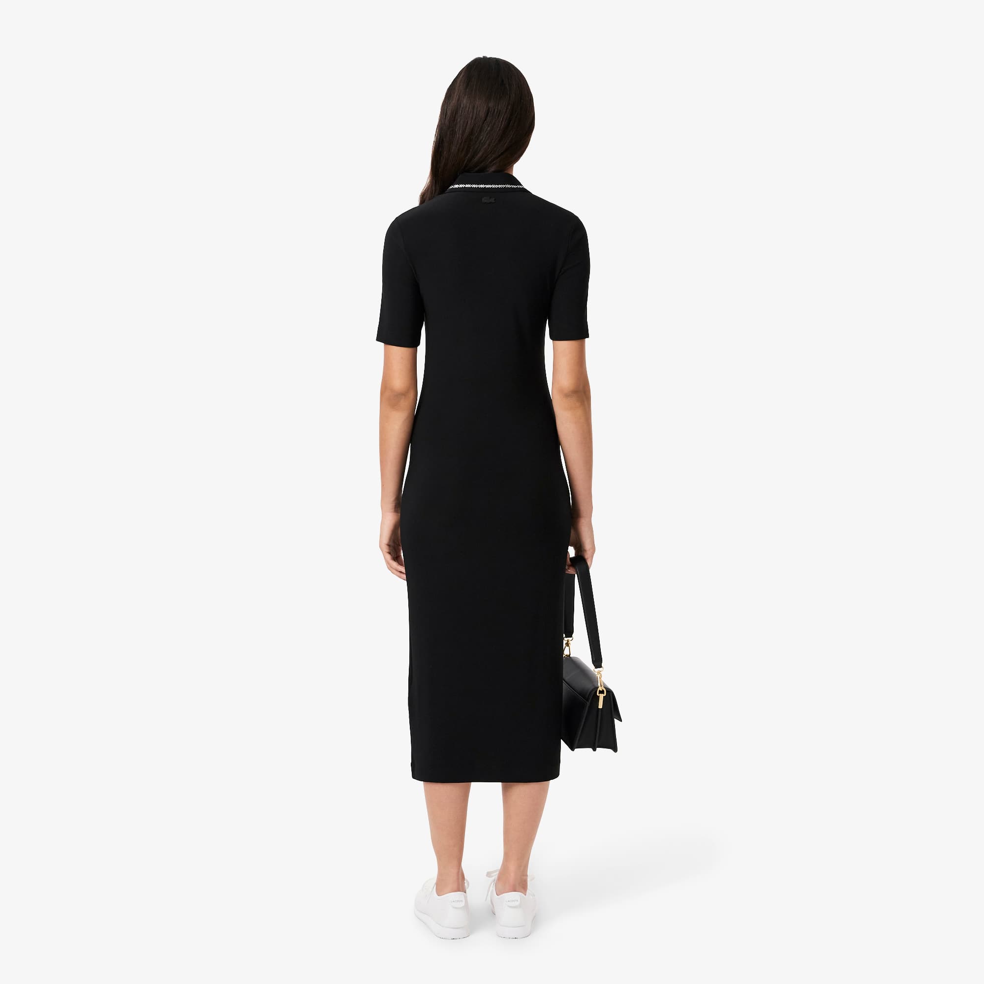 Women's Slim Fit Diamanté Polo Collar Dress - Black