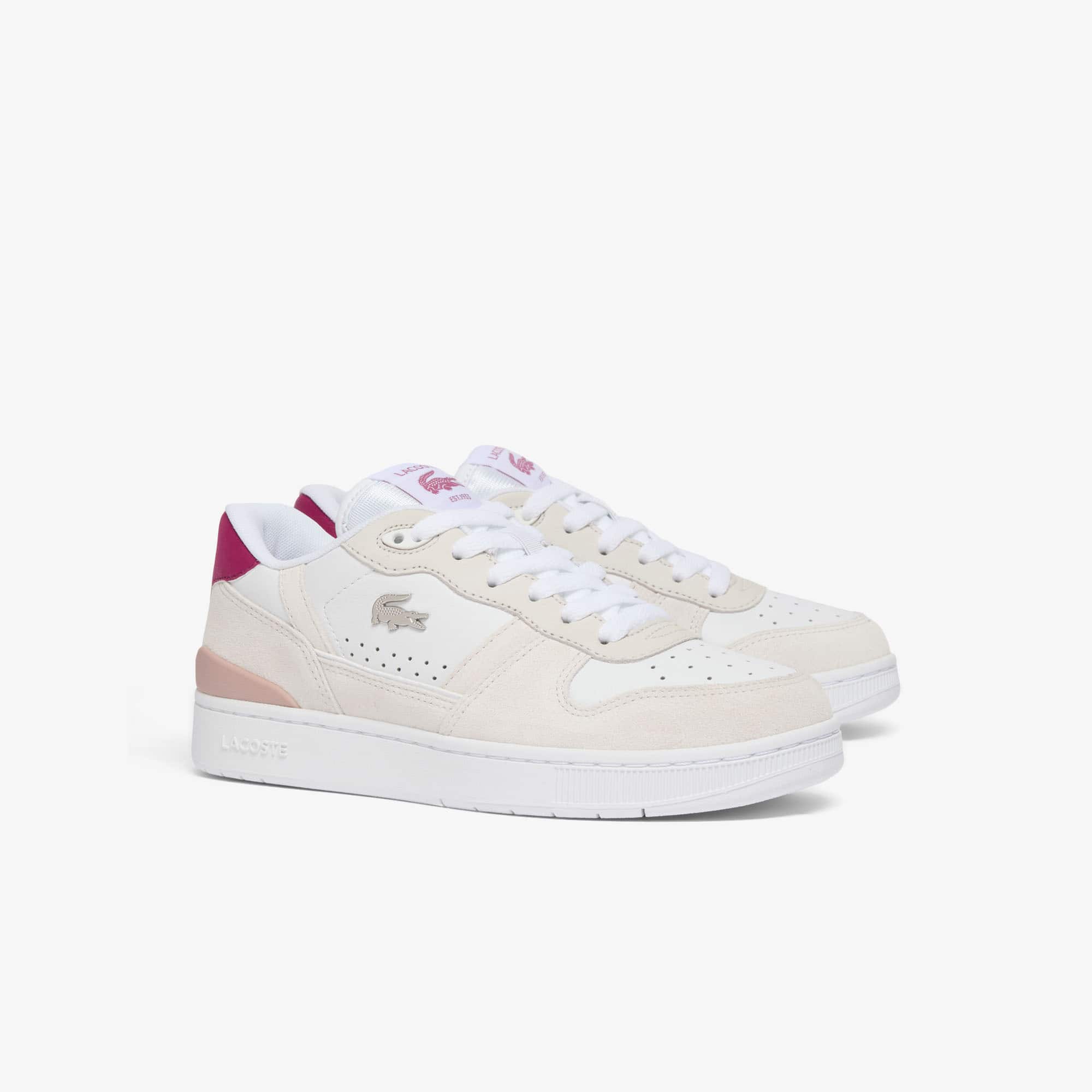 Women's T-Clip Set Suede Sneakers - WHT/DK PURP