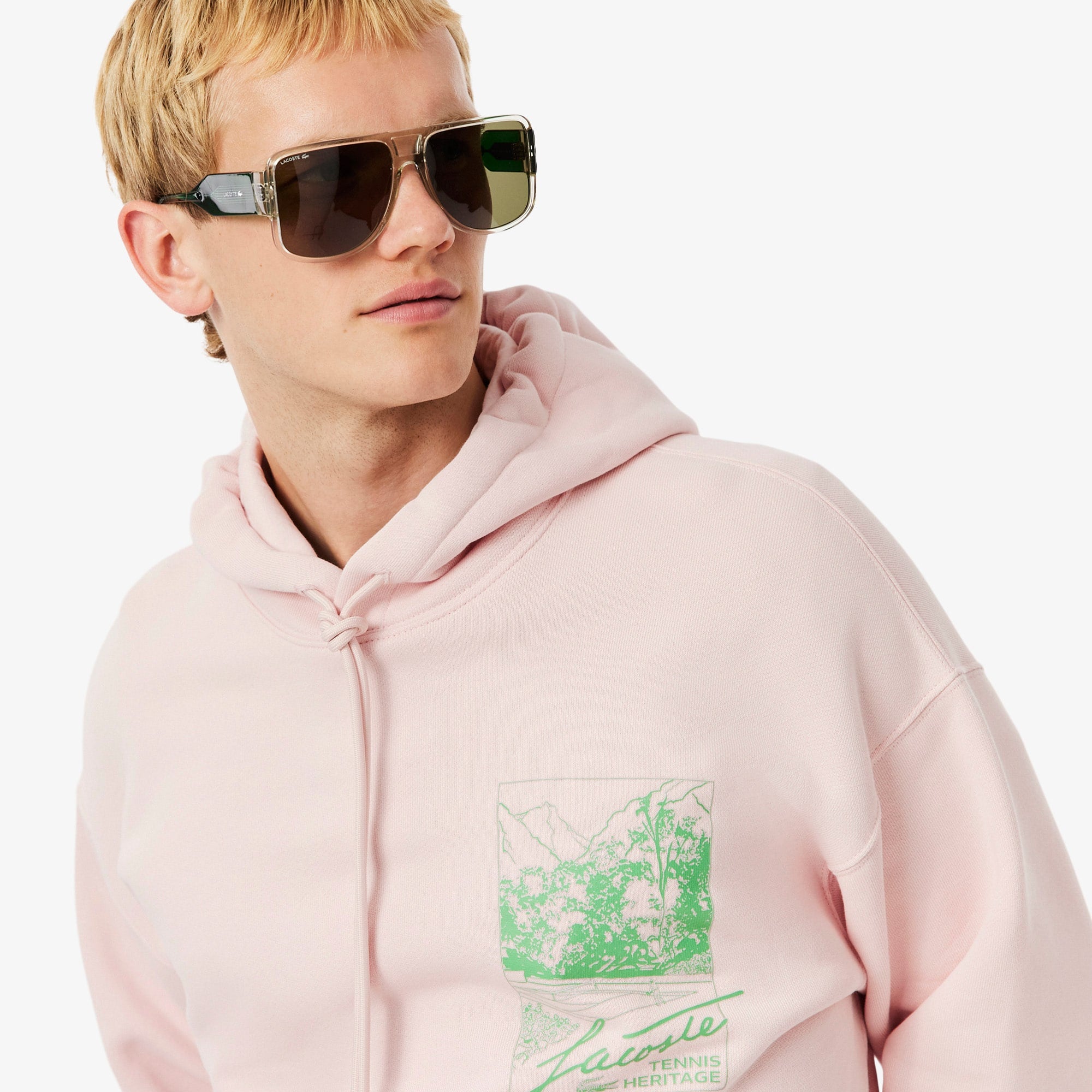 Men's Printed Fleece Hoodie - Light Pink